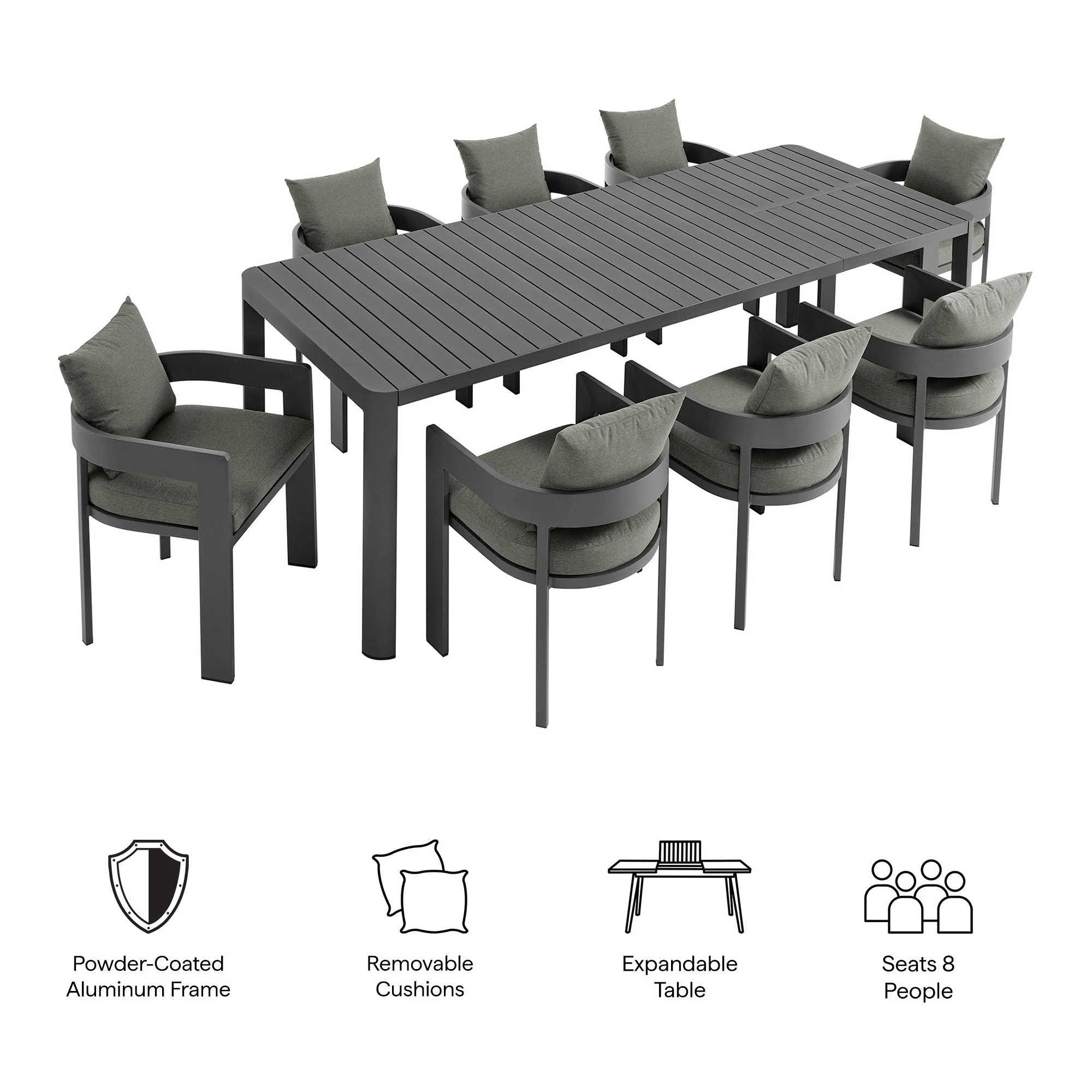 Tahoe 9-Piece Outdoor Patio Aluminum Dining Set with Extendable Table by Modway - Image 19