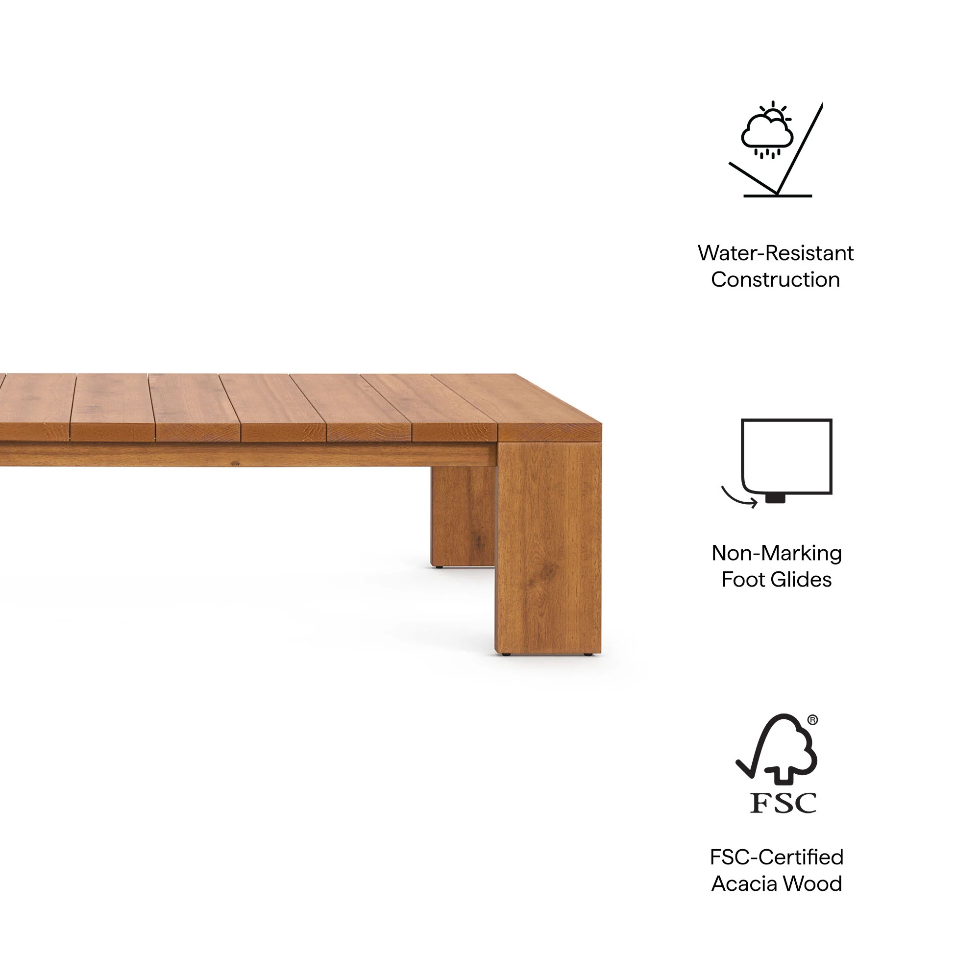 Tahoe Outdoor Patio Acacia Wood Coffee Table by Modway - Image 2