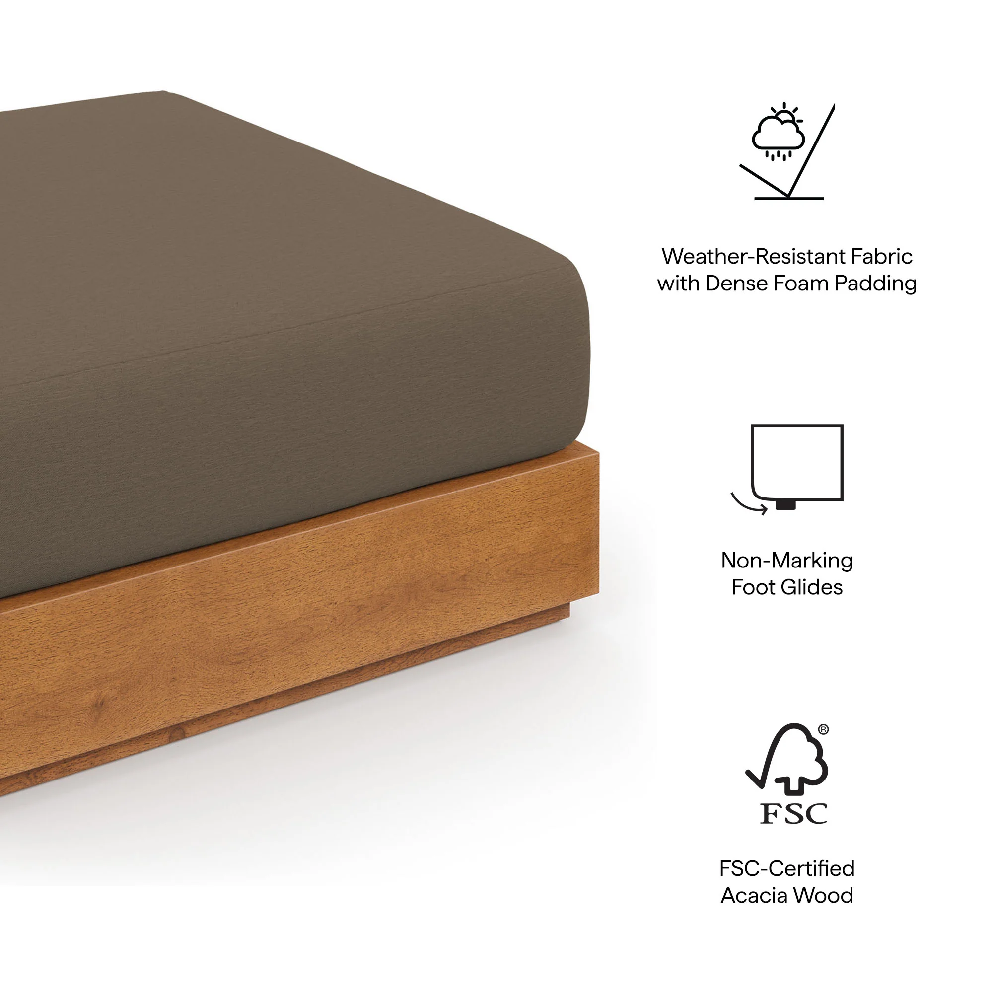 Tahoe Outdoor Patio Acacia Wood Ottoman by Modway - Image 13