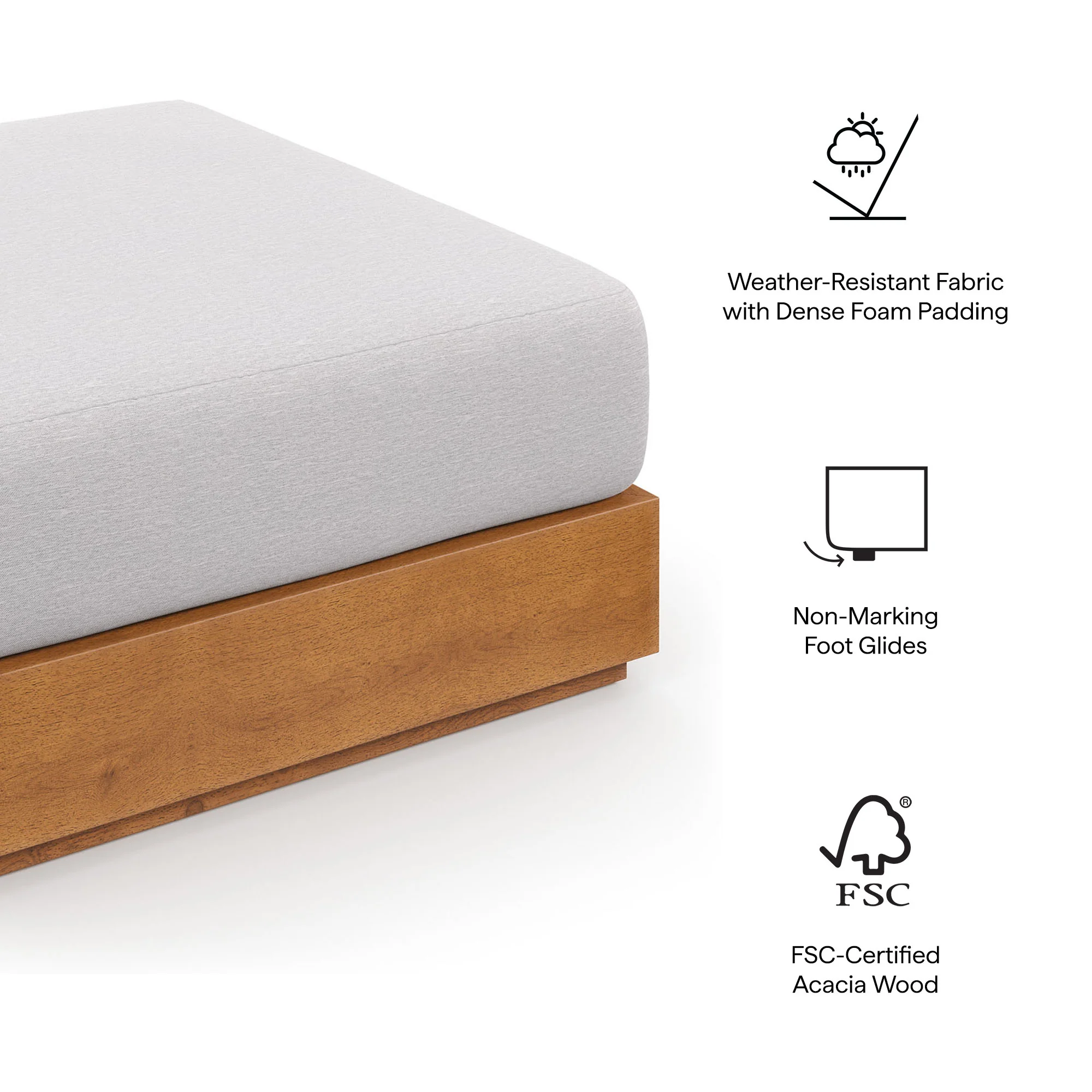Tahoe Outdoor Patio Acacia Wood Ottoman by Modway - Image 2