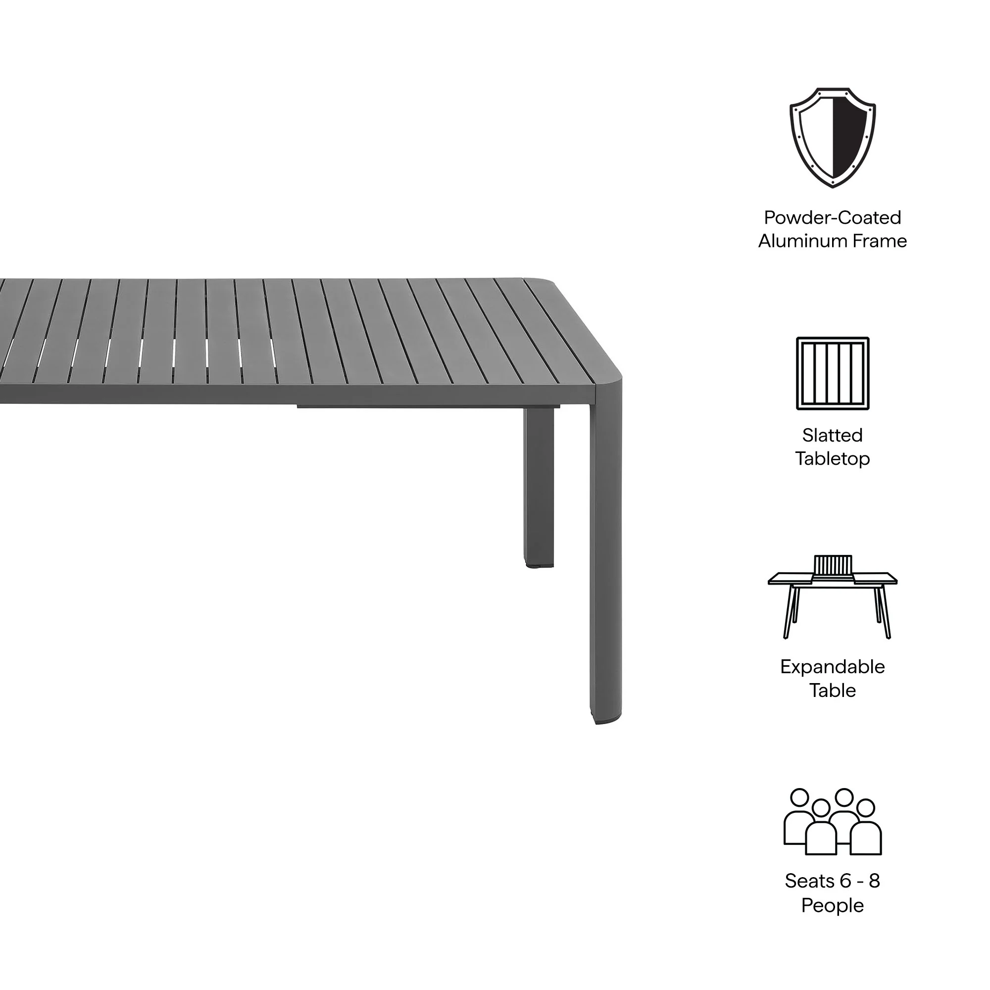 Tahoe Outdoor Patio Aluminum Extendable Dining Table by Modway - Image 2