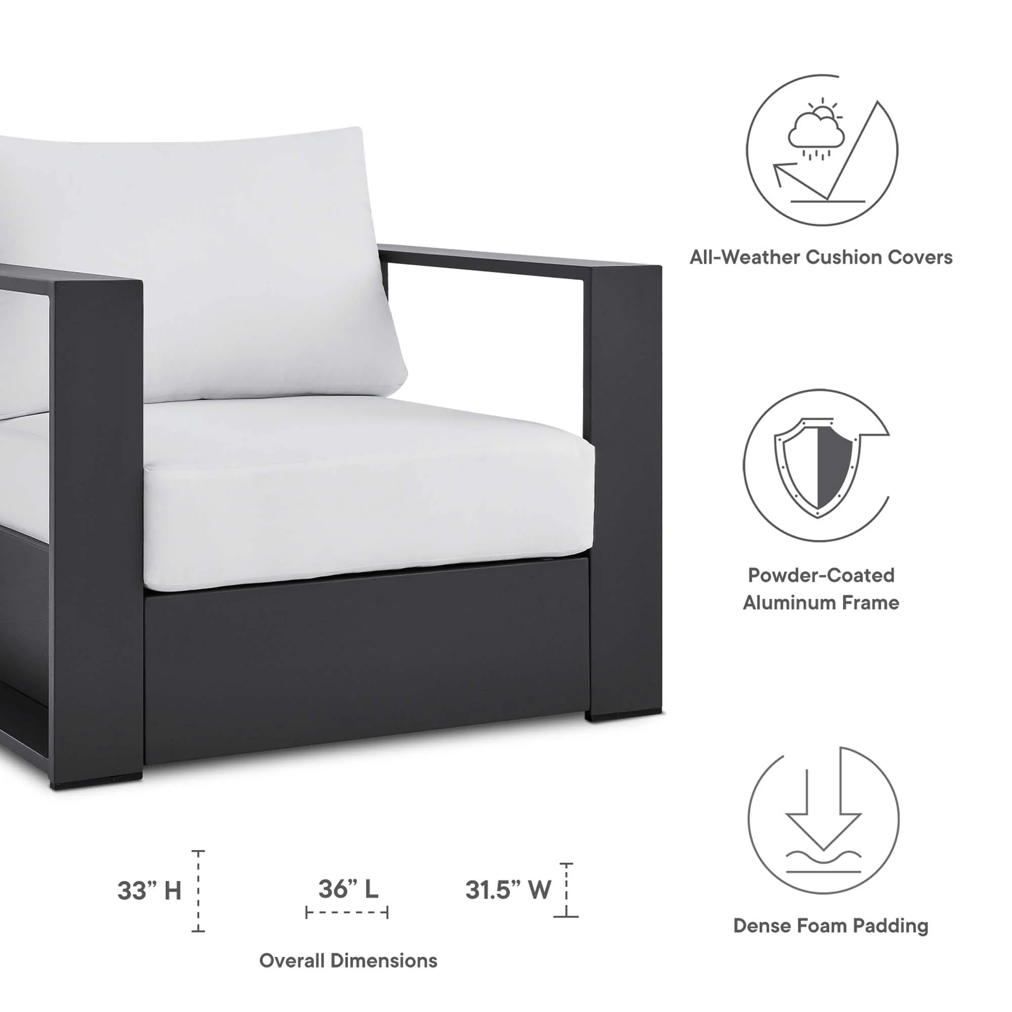 Tahoe Outdoor Patio Powder-Coated Aluminum Armchair by Modway - Image 2