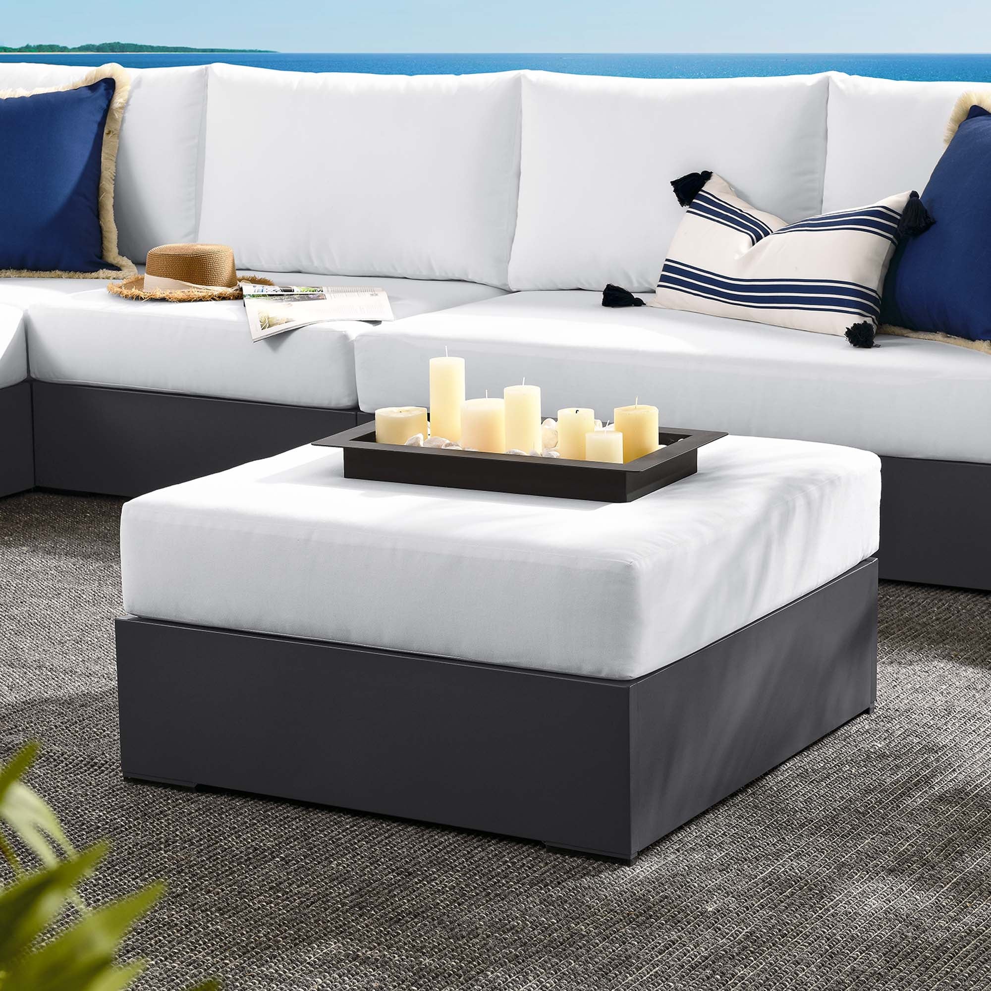 Tahoe Outdoor Patio Powder-Coated Aluminum Ottoman by Modway - Image 7