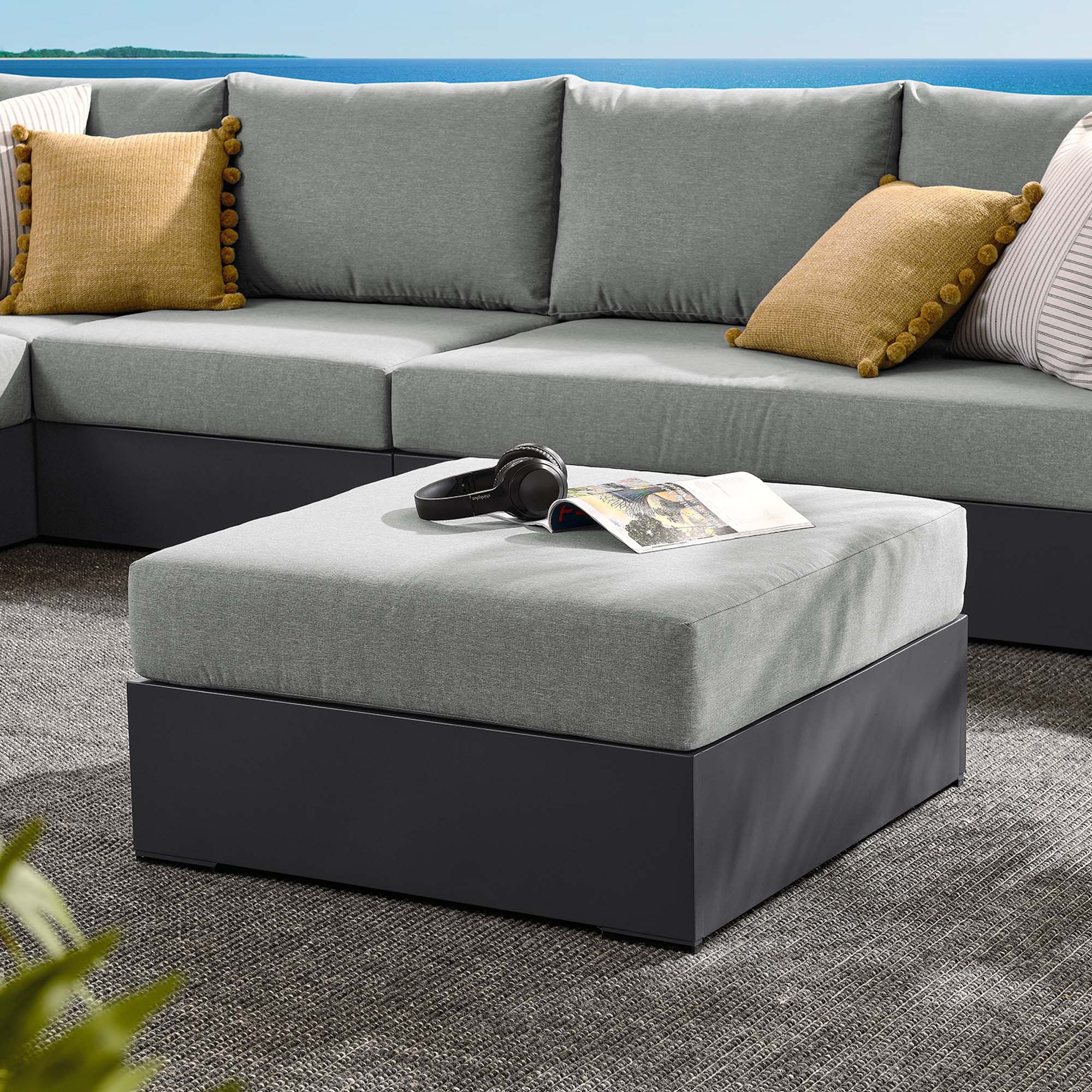 Tahoe Outdoor Patio Powder-Coated Aluminum Ottoman by Modway - Image 8