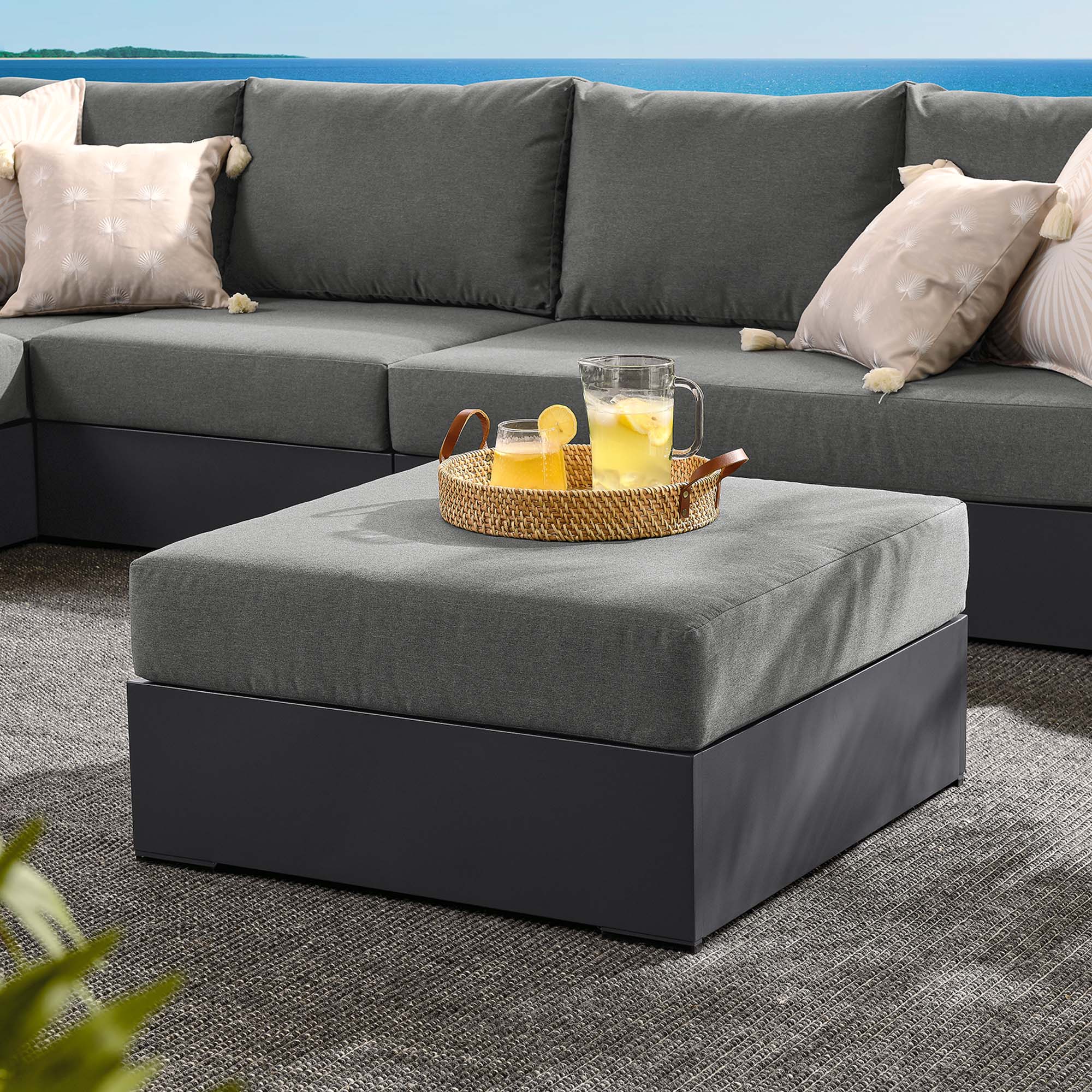 Tahoe Outdoor Patio Powder-Coated Aluminum Ottoman by Modway - Image 9