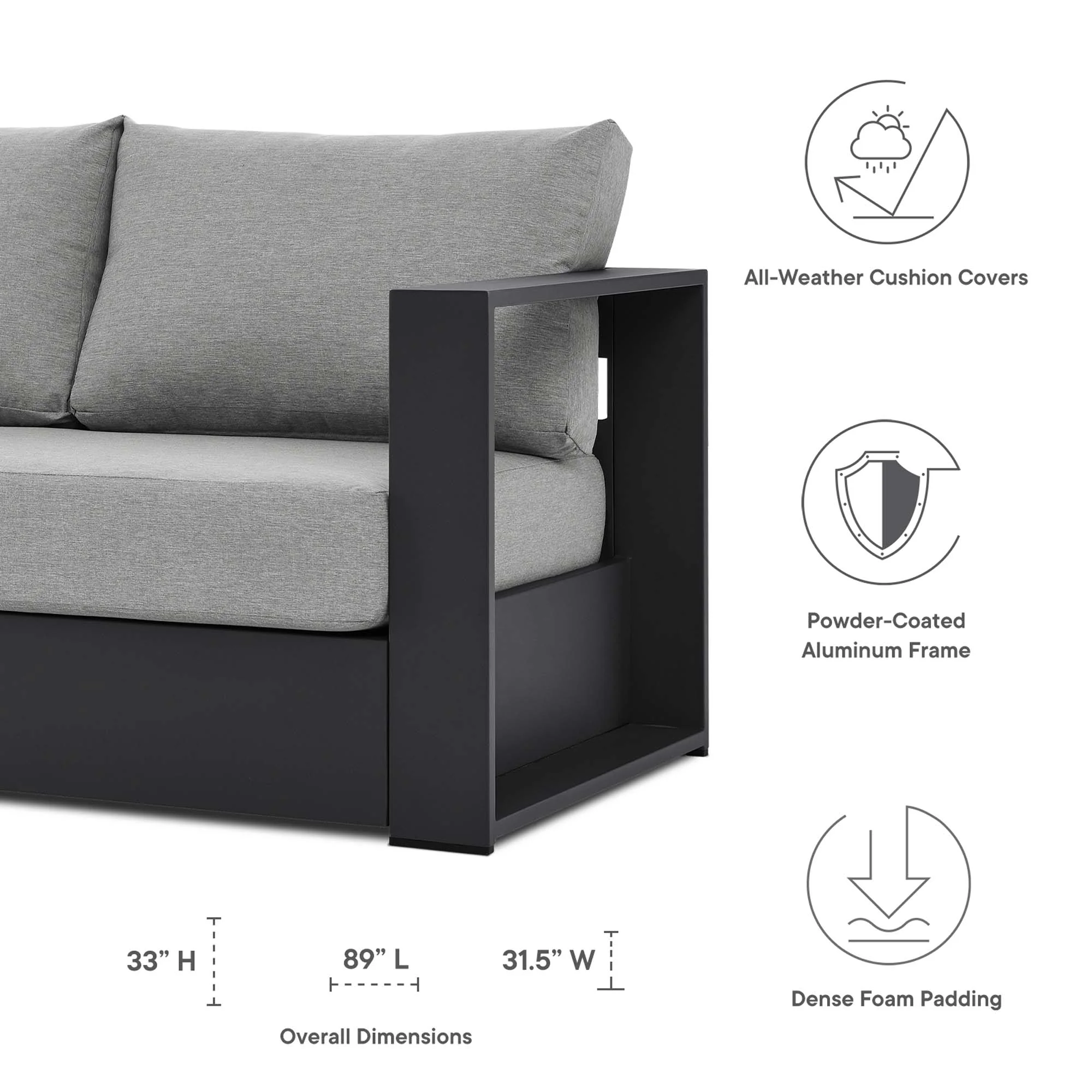 Tahoe Outdoor Patio Powder-Coated Aluminum Sofa by Modway - Image 34