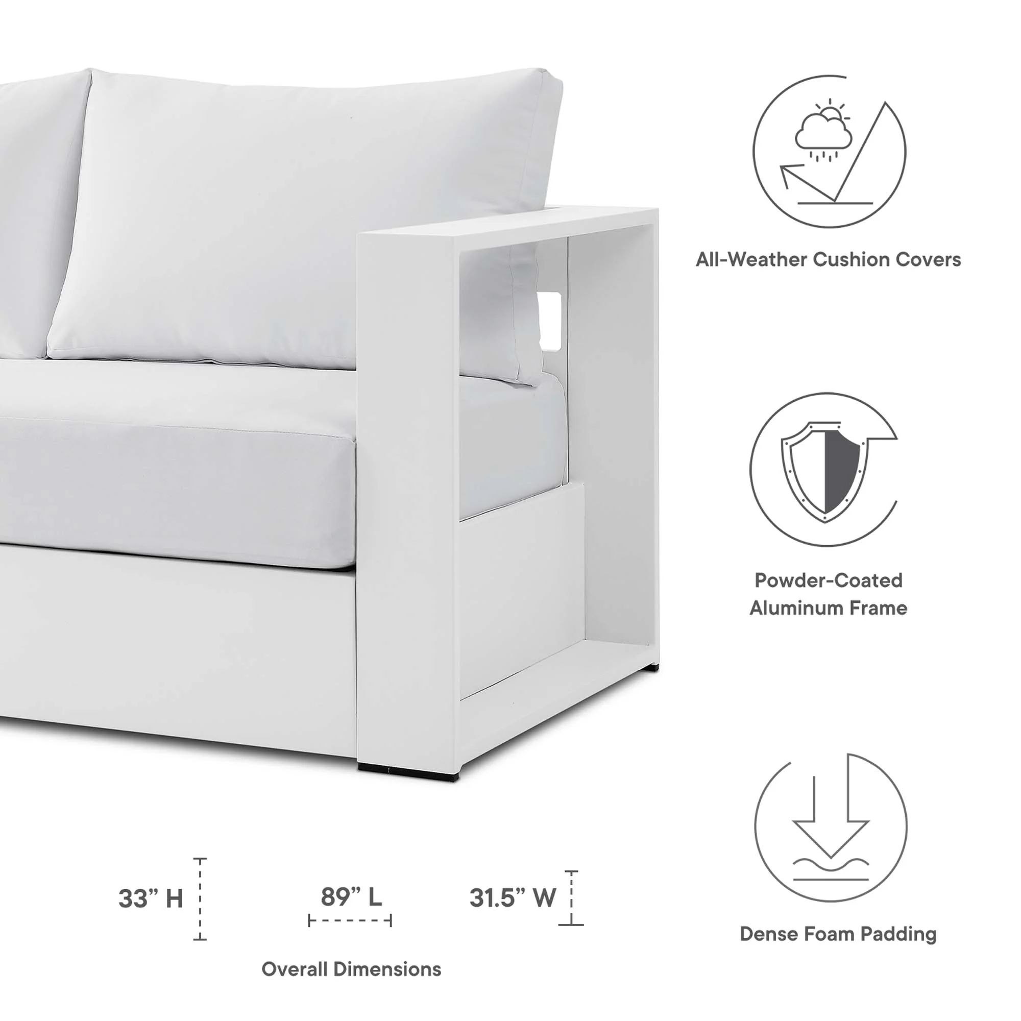 Tahoe Outdoor Patio Powder-Coated Aluminum Sofa by Modway - Image 37