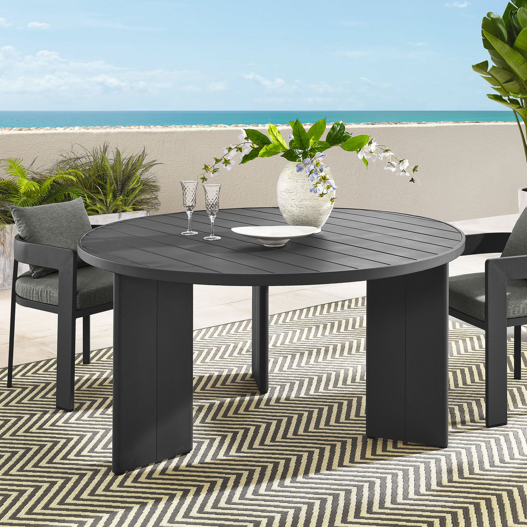 Tahoe Round Outdoor Patio Aluminum Dining Table by Modway - Image 7