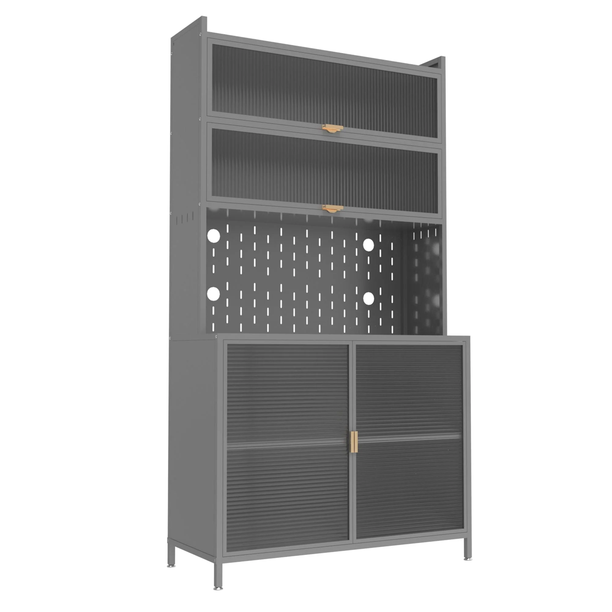 Tall Kitchen Pantry Cabinet With Flip Doors And Pegboard, Anti Tip Steel Storage Hutch - Image 2