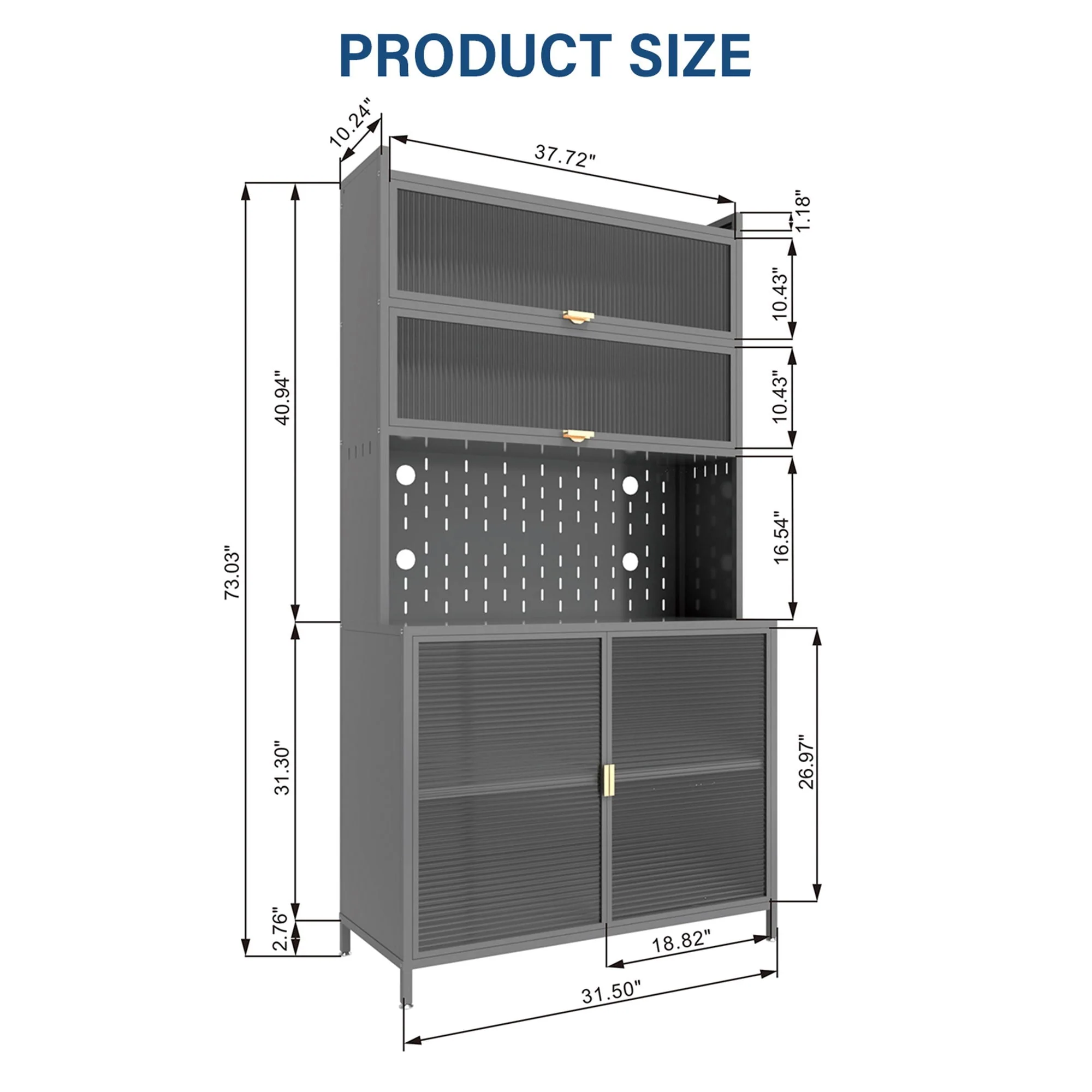 Tall Kitchen Pantry Cabinet With Flip Doors And Pegboard, Anti Tip Steel Storage Hutch - Image 5