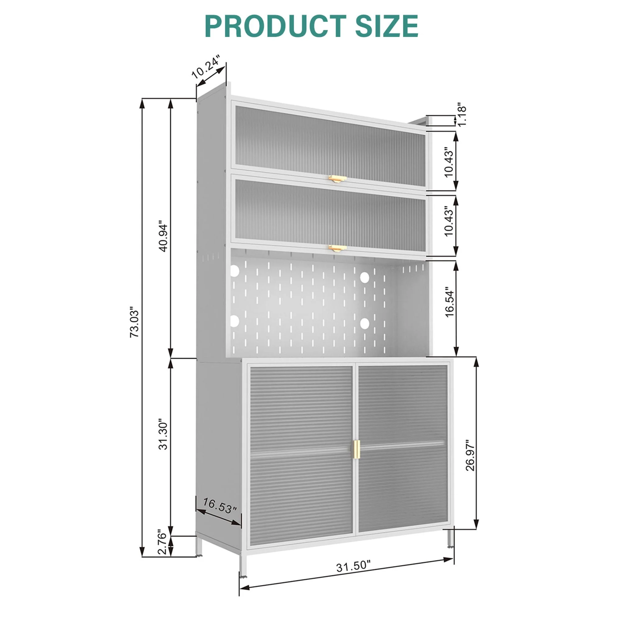 Tall Kitchen Pantry Cabinet With Flip Doors And Pegboard, Anti Tip Steel Storage Hutch - Image 7
