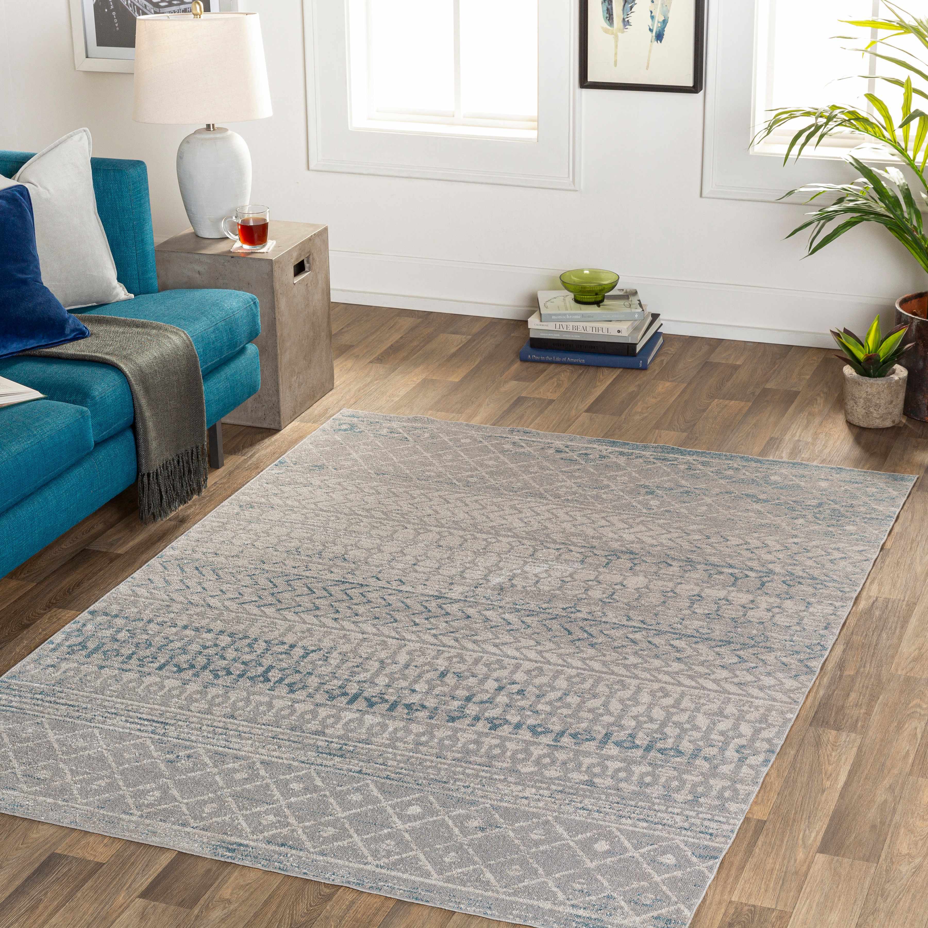 Tambac Blue & Gray Washable Area Rug - Clearance - Image 2