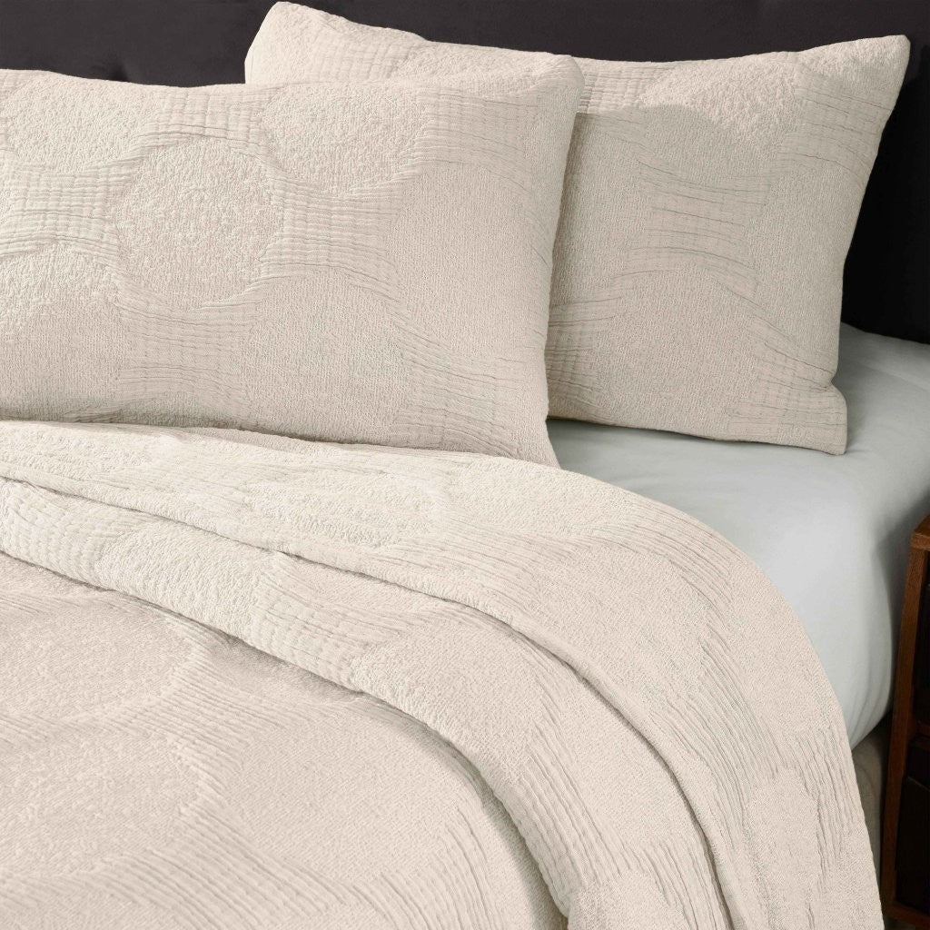 Tanta Cotton Medium Weight Textured Modern Circles Woven Coverlet - Image 3