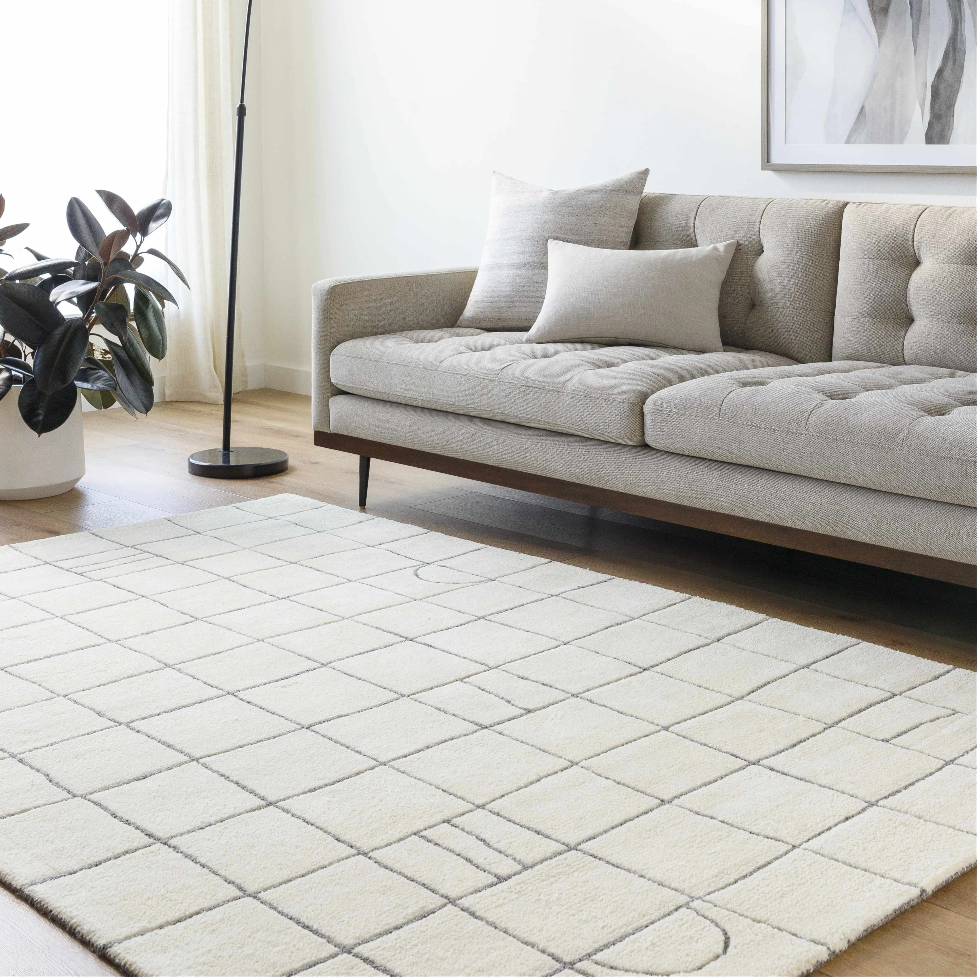 Tanya Pearl White Grid Wool Rug - Image 2