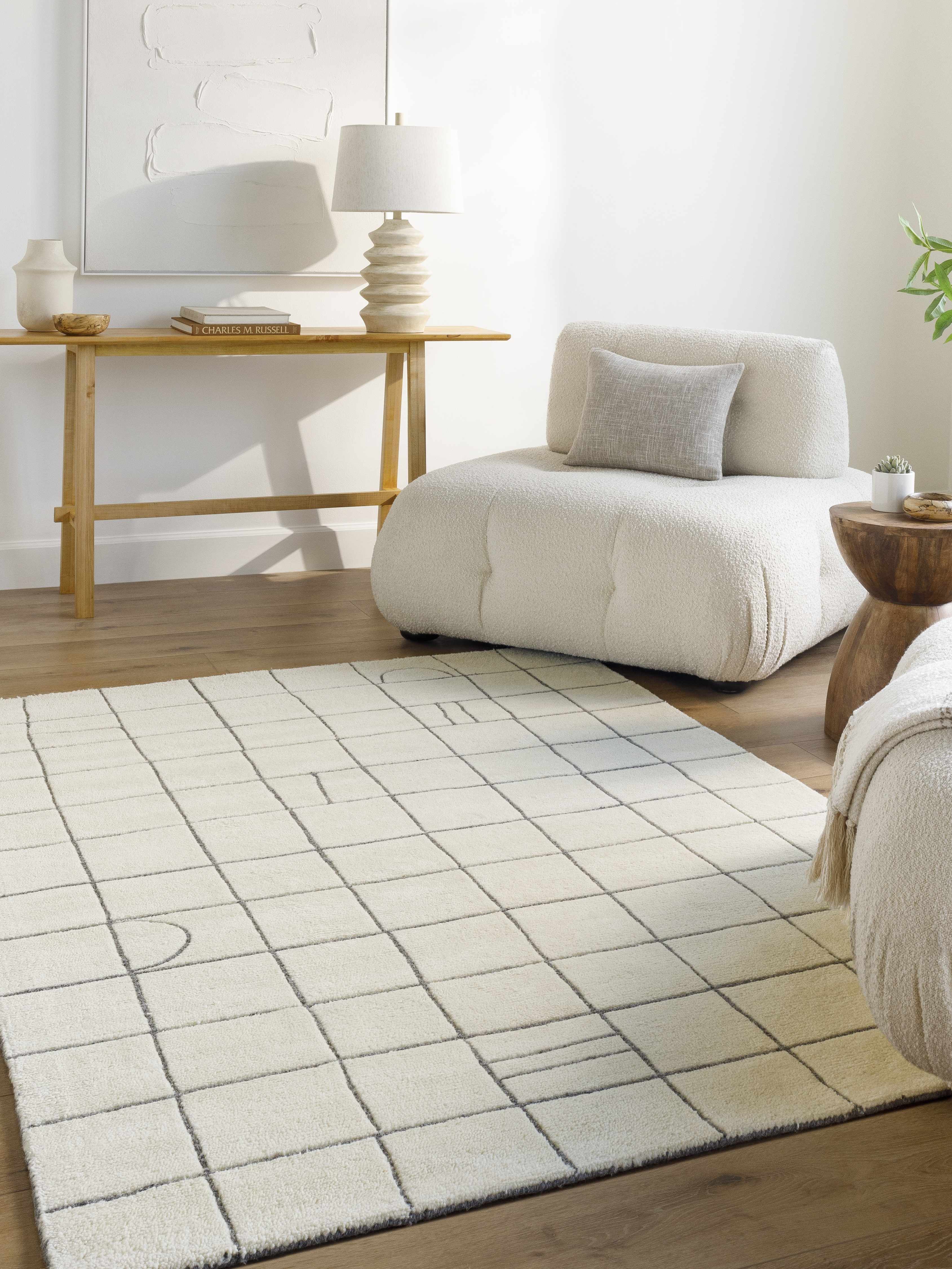 Tanya Pearl White Grid Wool Rug - Image 3