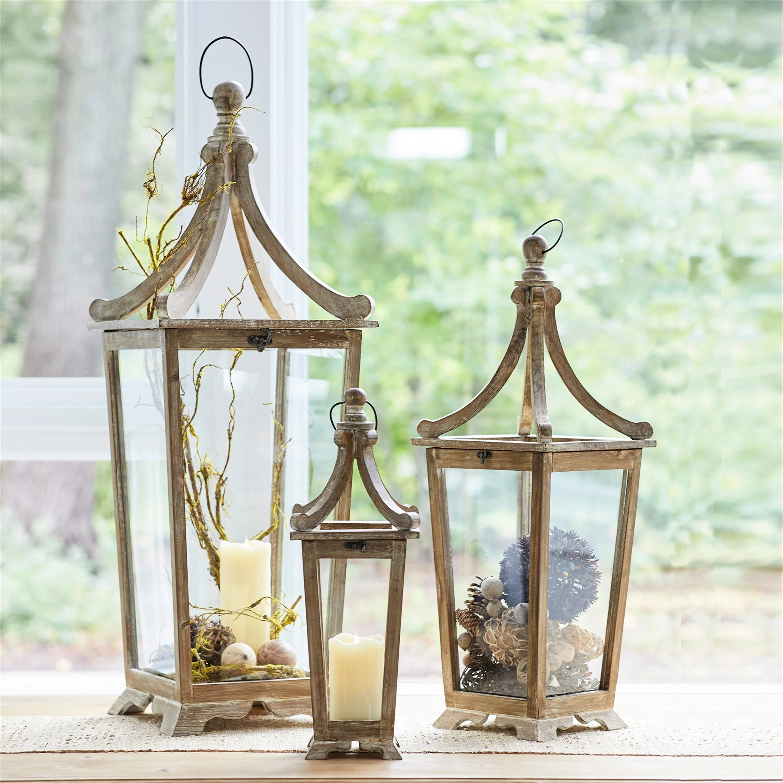 Tapered Wooden Floor Lantern (Set of 3) - Image 2