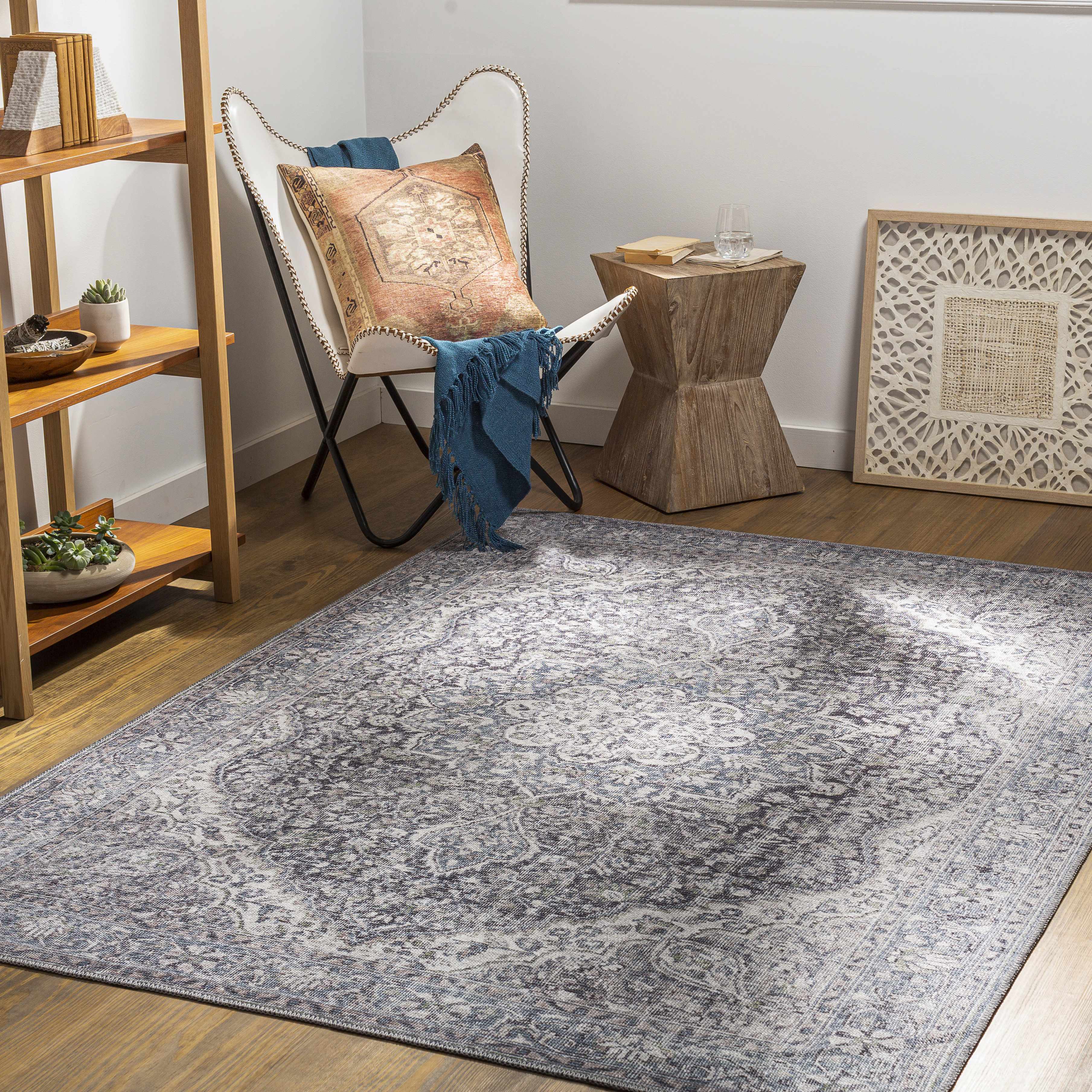 Tavas Blue Persian Style Washable Rug - Clearance - Image 3