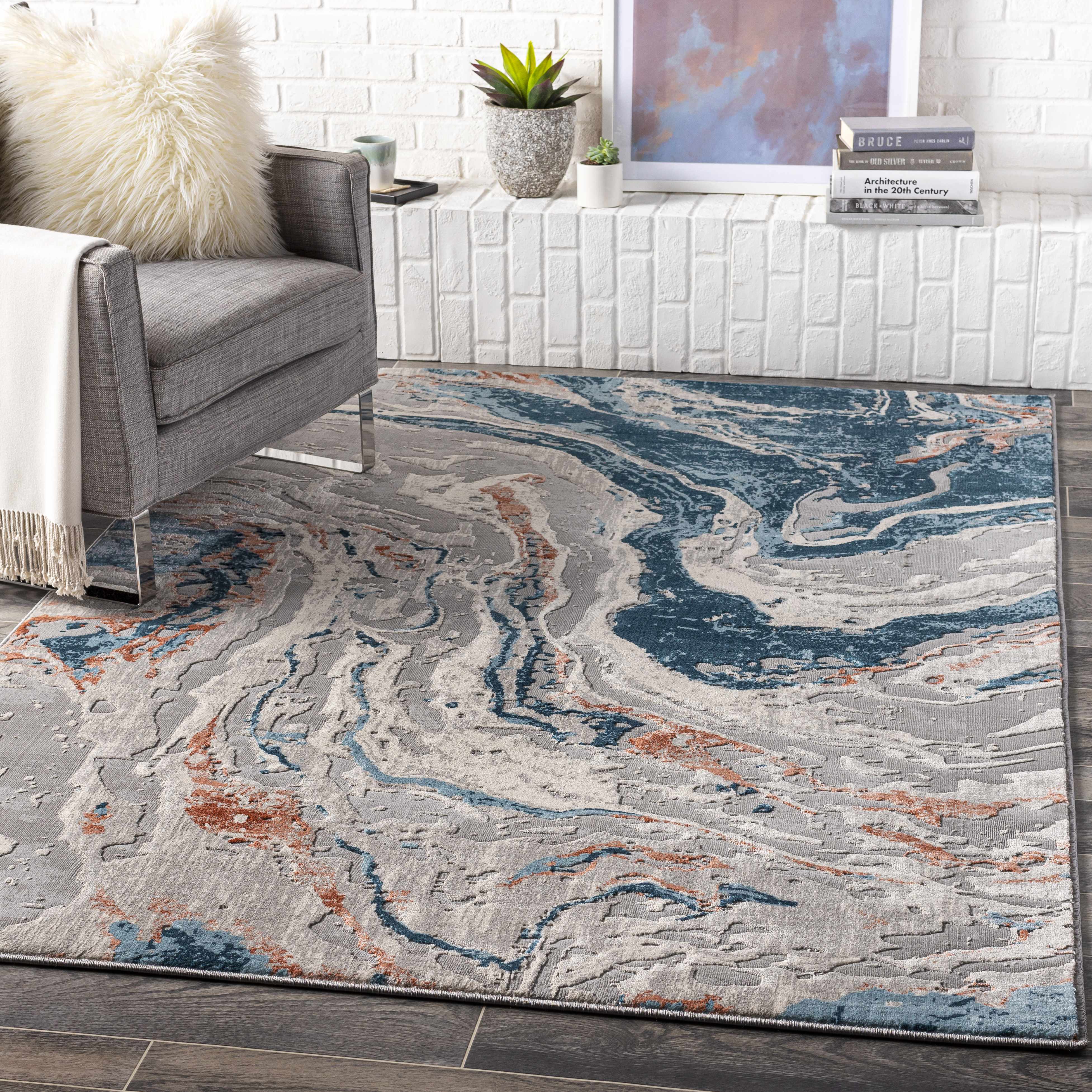 Tayport Blue Marble Rug - Clearance - Image 2