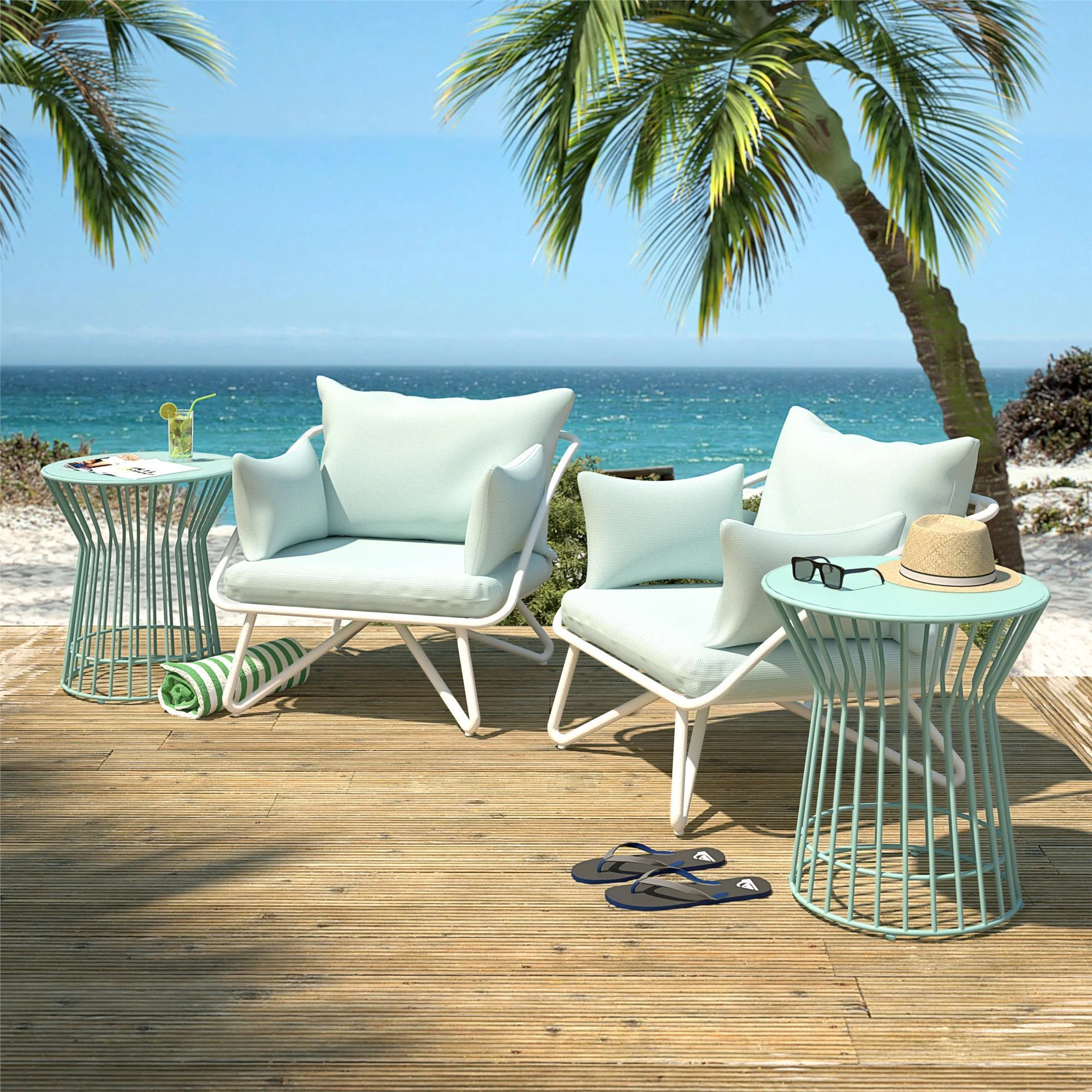 Teddi Outdoor Lounge Chairs Set (Set of 2) - Aqua - Image 4