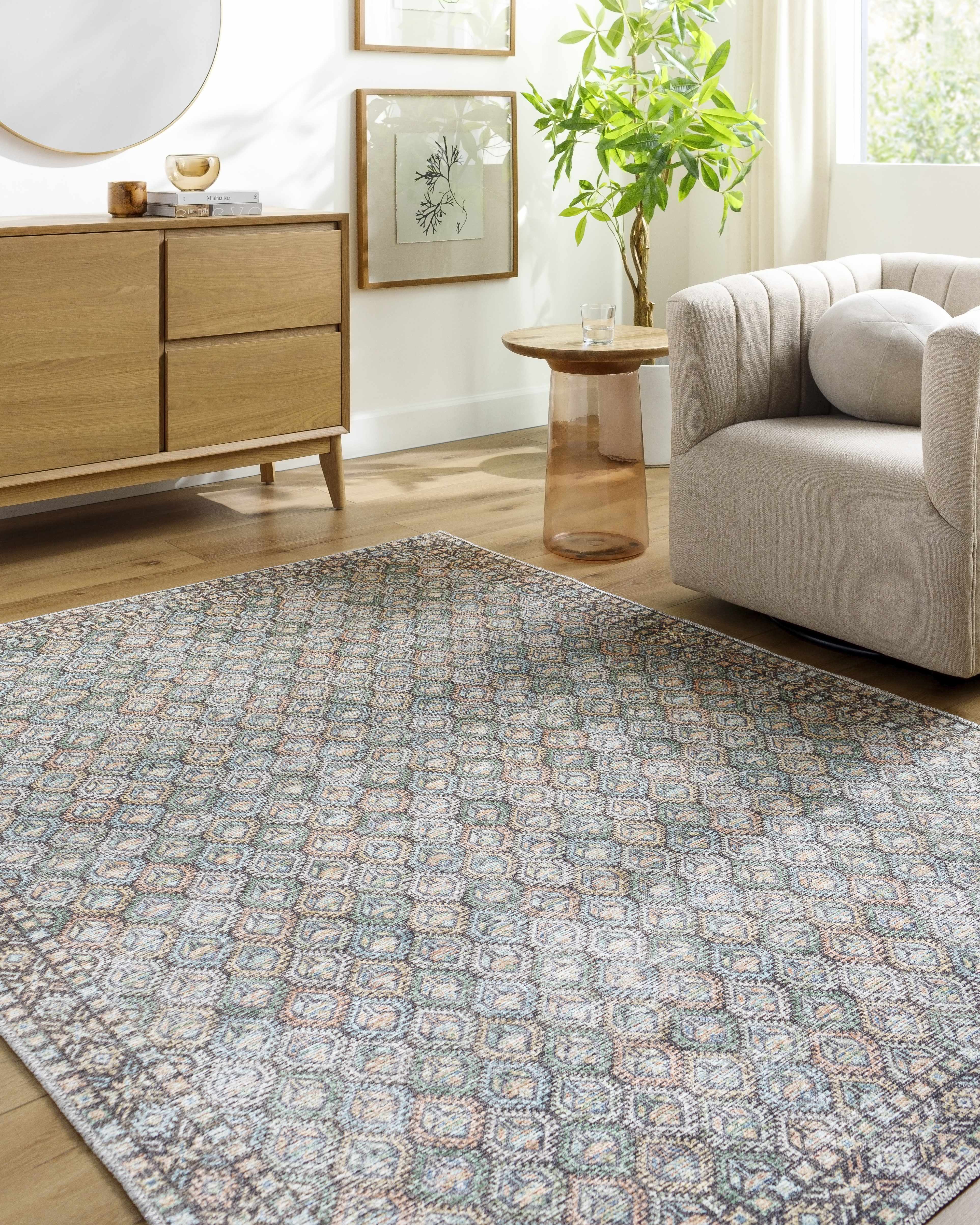 Telma Medium Green Washable Area Rug - Image 2