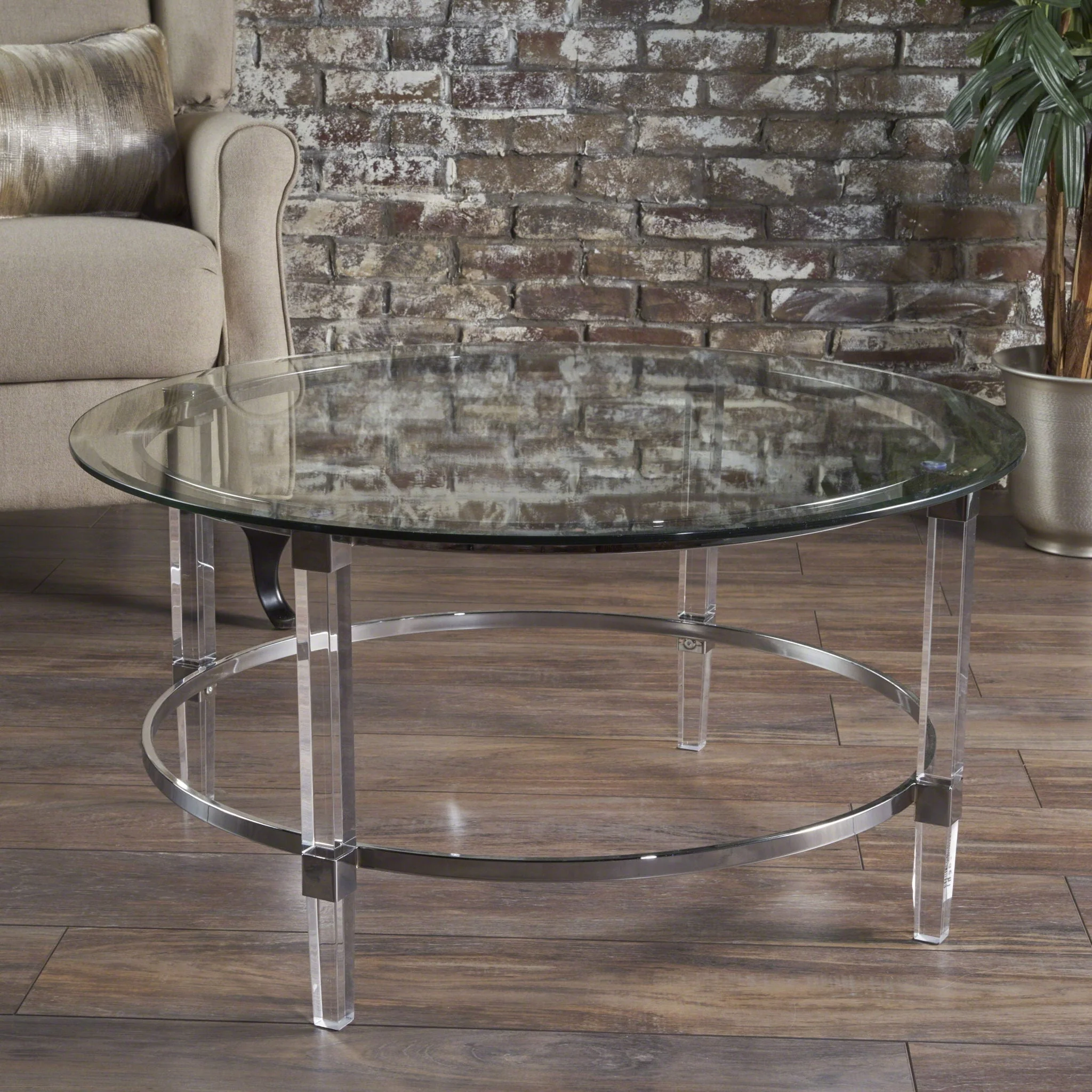Tempered Glass Round Coffee Table With Four Legs - Clear - Image 3