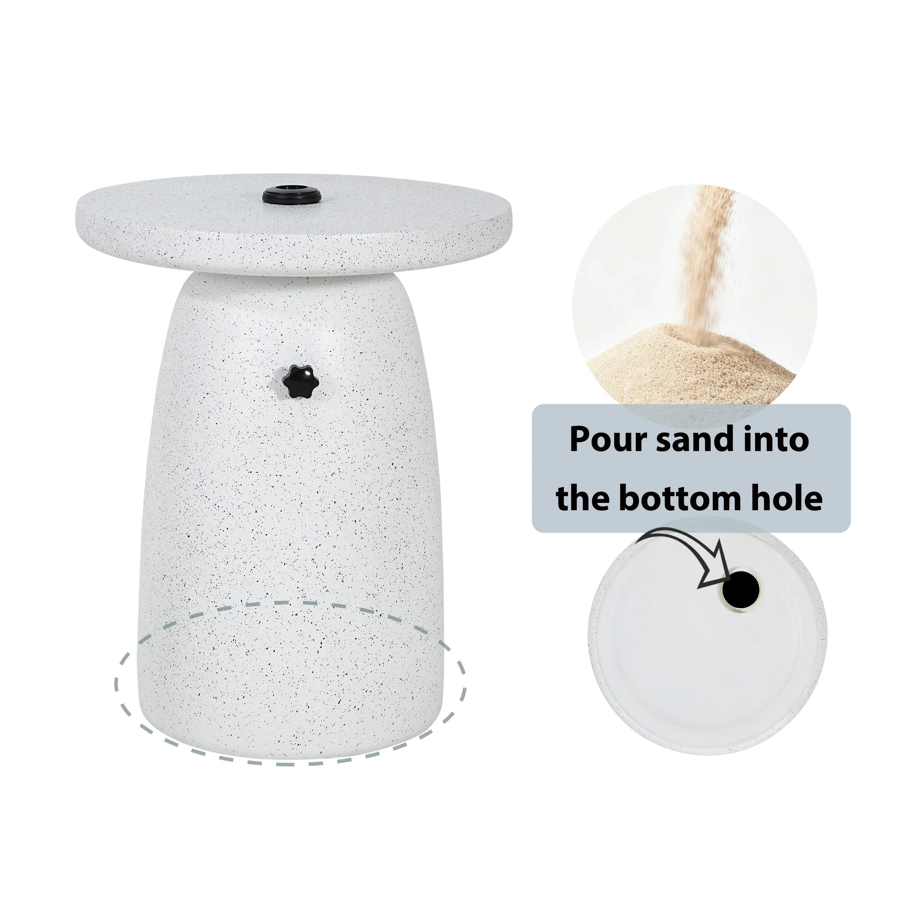 Tess MGO Outdoor Patio Side Table Umbrella Base in White Marble - Image 14