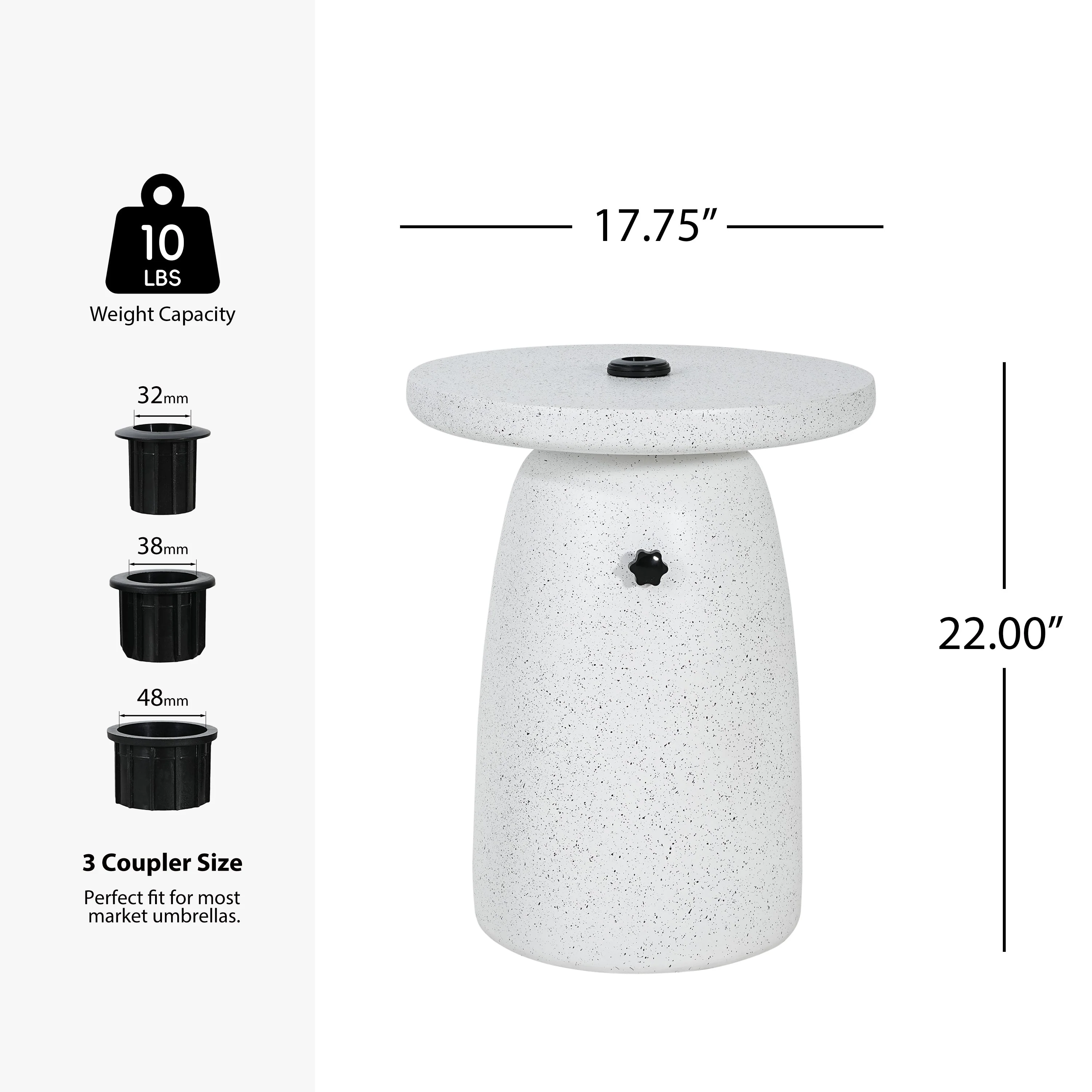 Tess MGO Outdoor Patio Side Table Umbrella Base in White Marble - Image 8