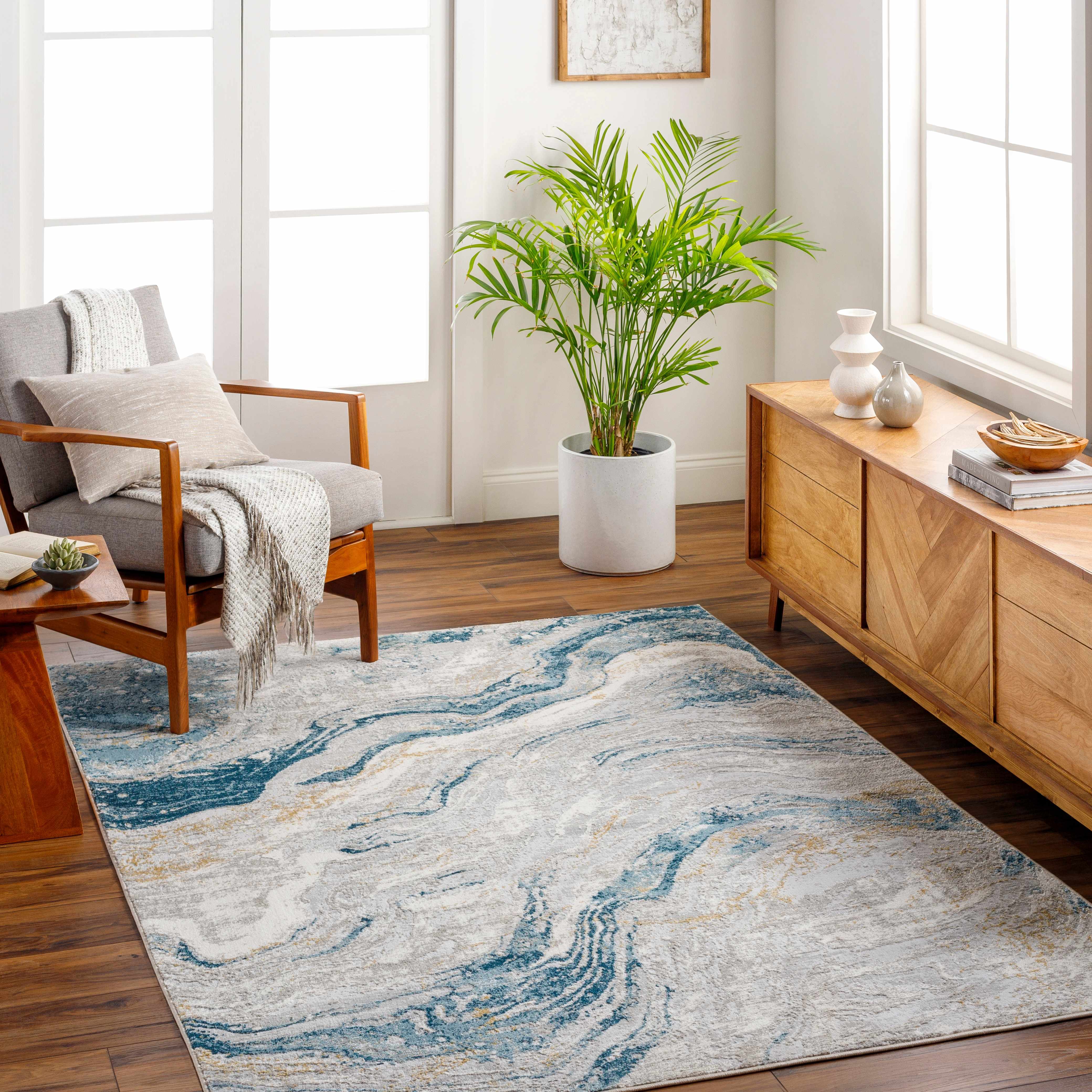 Tess Silver Blue Marble Area Rug - Image 2
