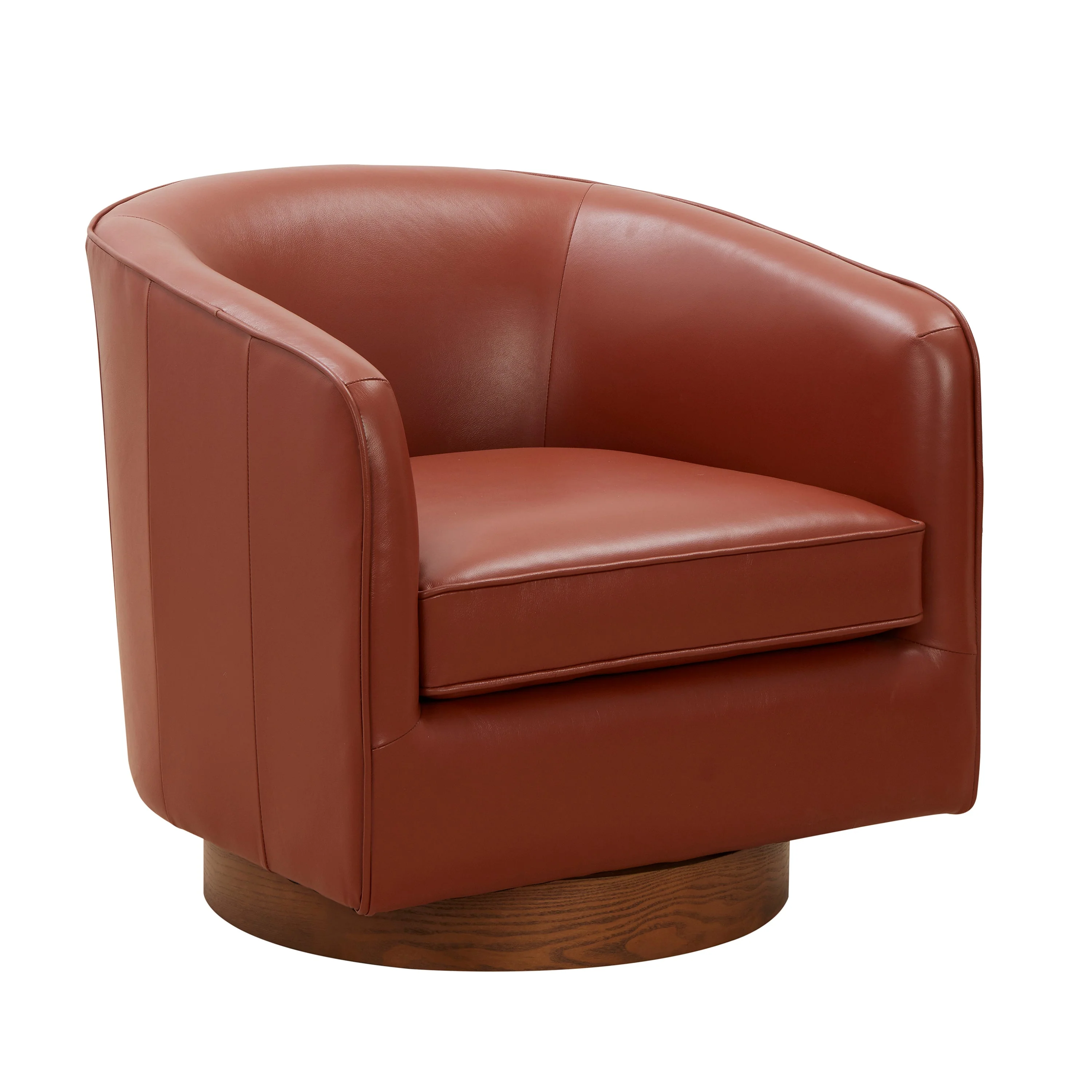 Tessa Caramel Top Grain Leather Swivel Chair with Wood Base - Image 4