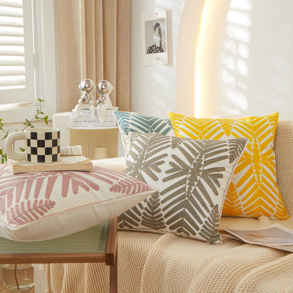 Textured Cotton Blend Square Throw Pillows (With 450g Insert) size 18"x18" set of 2 - Image 7