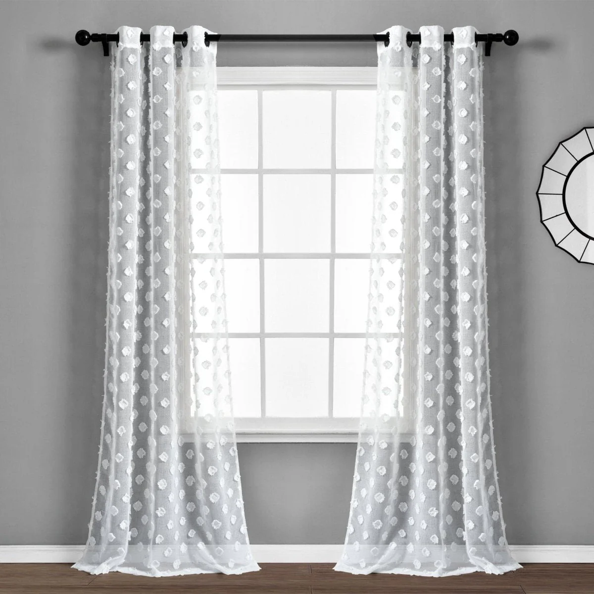 Textured Dot Grommet Sheer Window Curtain Panel Set - Image 14