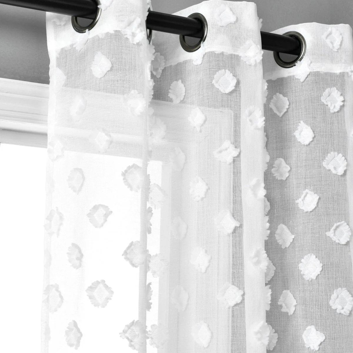 Textured Dot Grommet Sheer Window Curtain Panel Set - Image 15