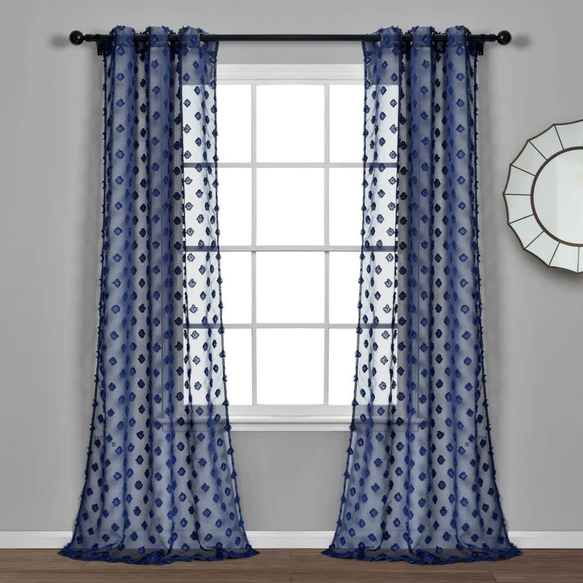 Textured Dot Grommet Sheer Window Curtain Panel Set - Image 2