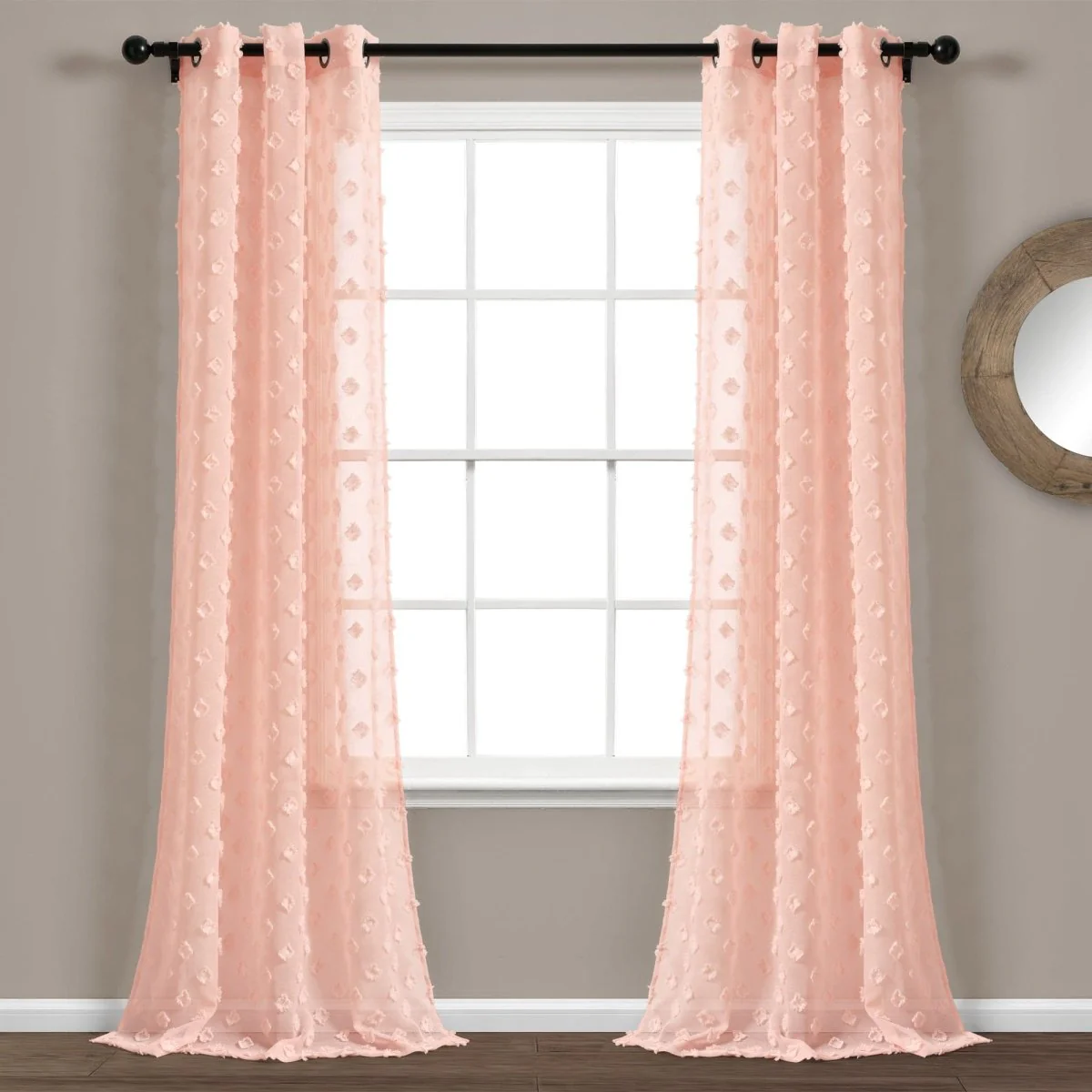 Textured Dot Grommet Sheer Window Curtain Panel Set - Image 3
