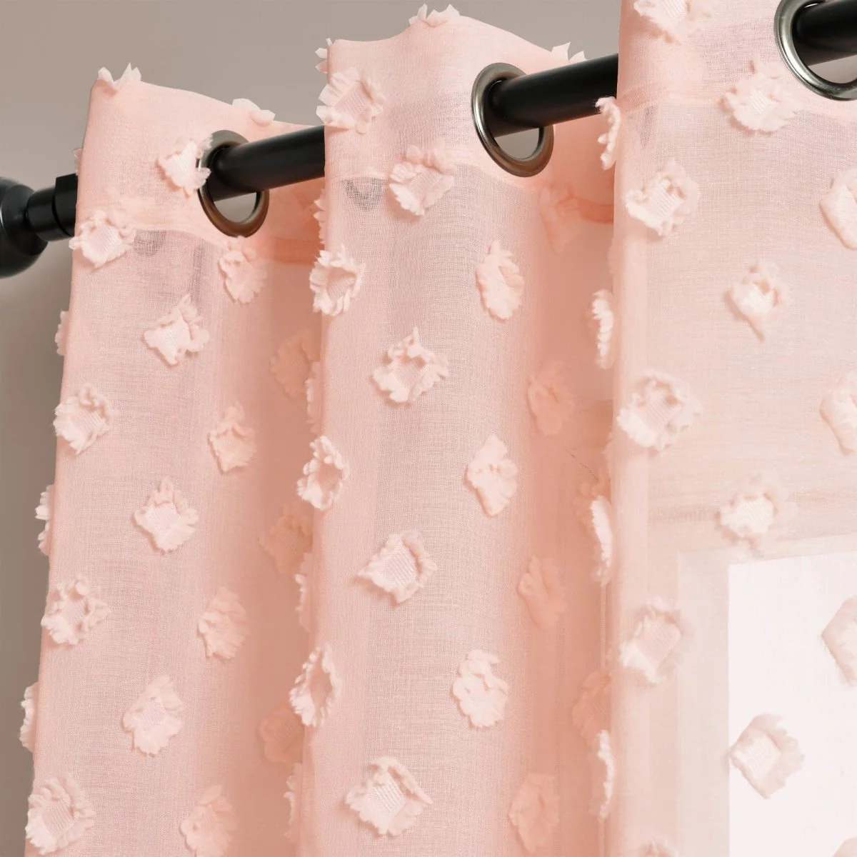 Textured Dot Grommet Sheer Window Curtain Panel Set - Image 4