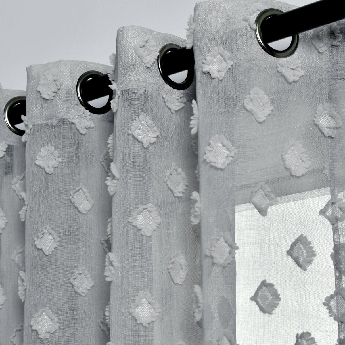 Textured Dot Grommet Sheer Window Curtain Panel Set - Image 7