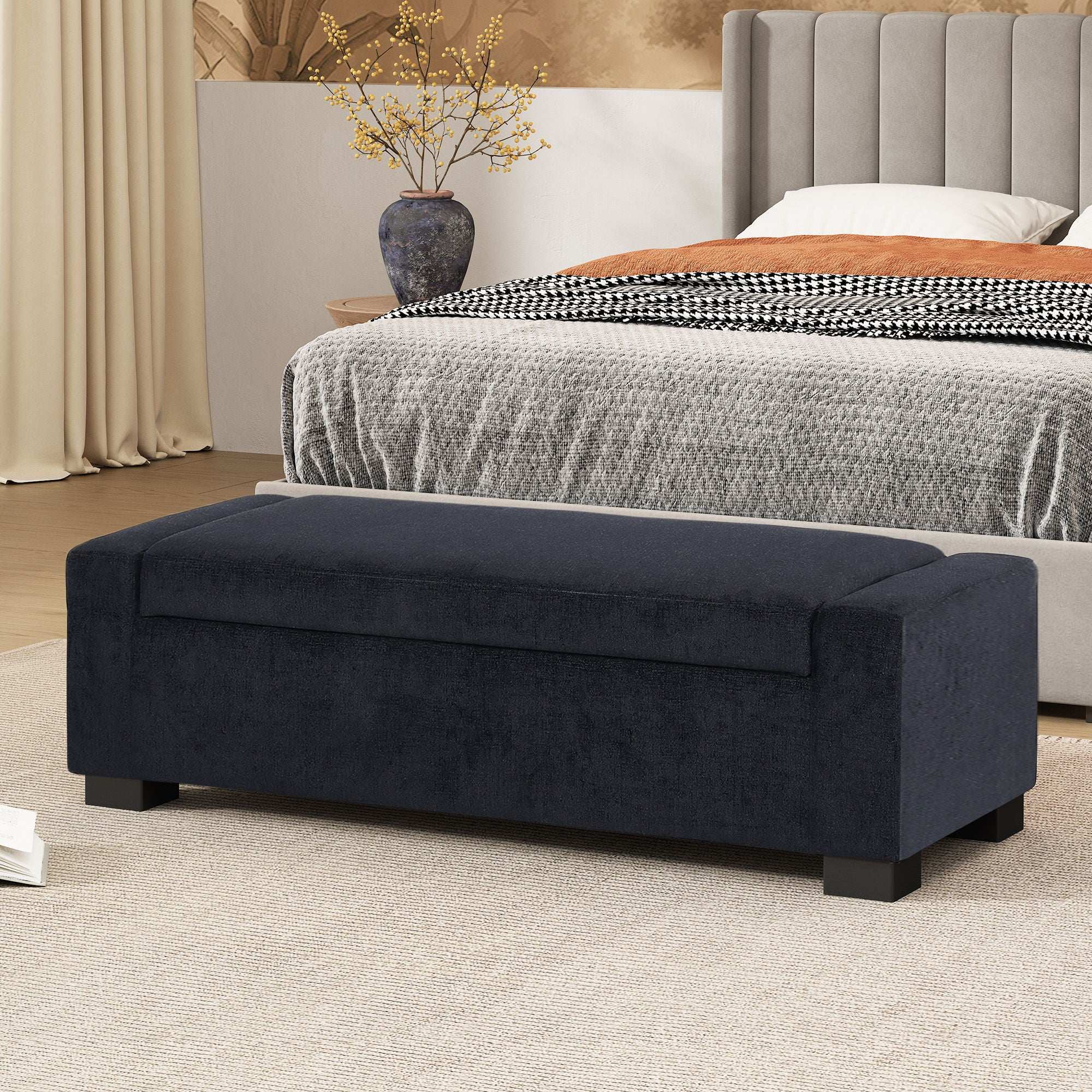Textured Fabric Ottoman Bench With Hinged Lid - Image 10