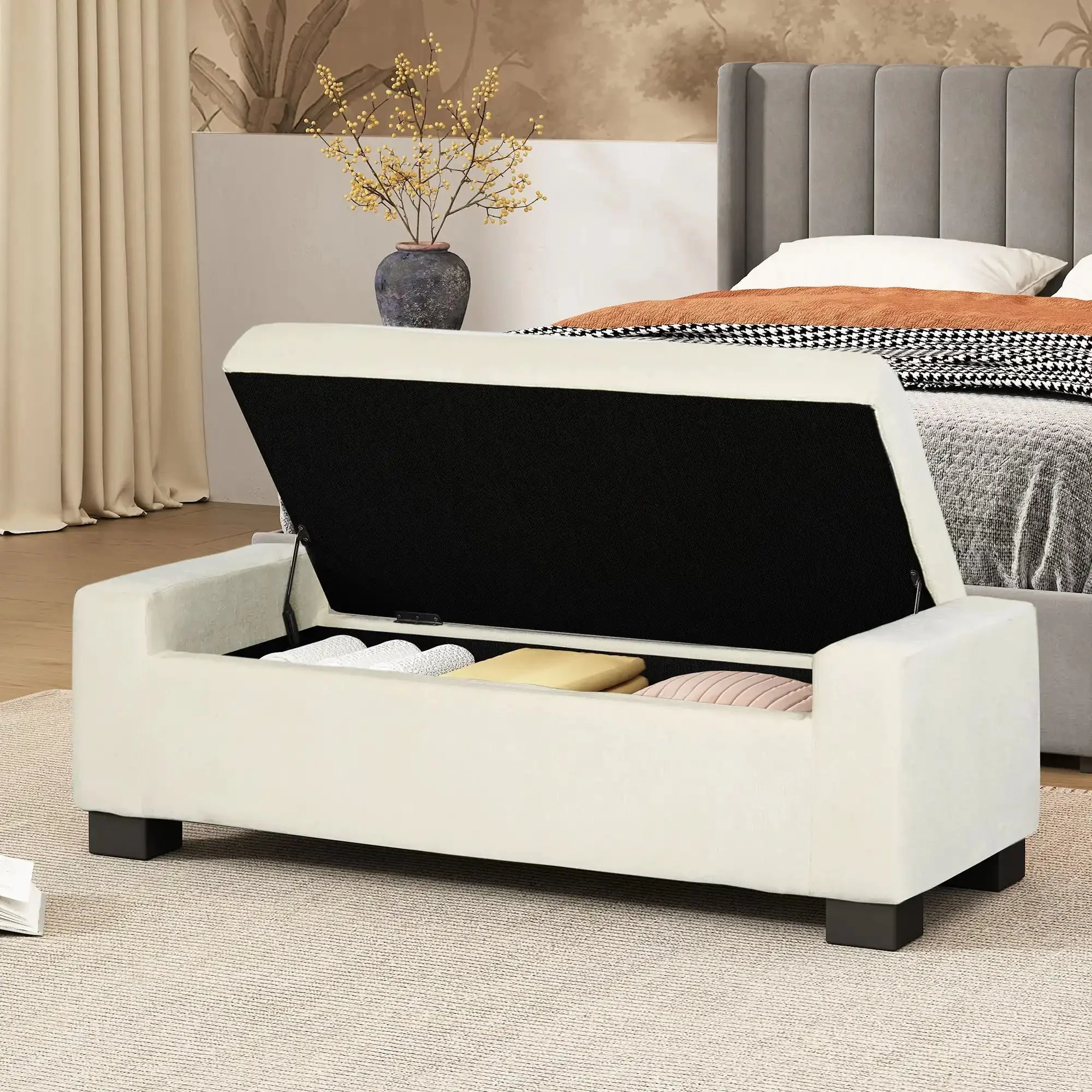 Textured Fabric Ottoman Bench With Hinged Lid - Image 5