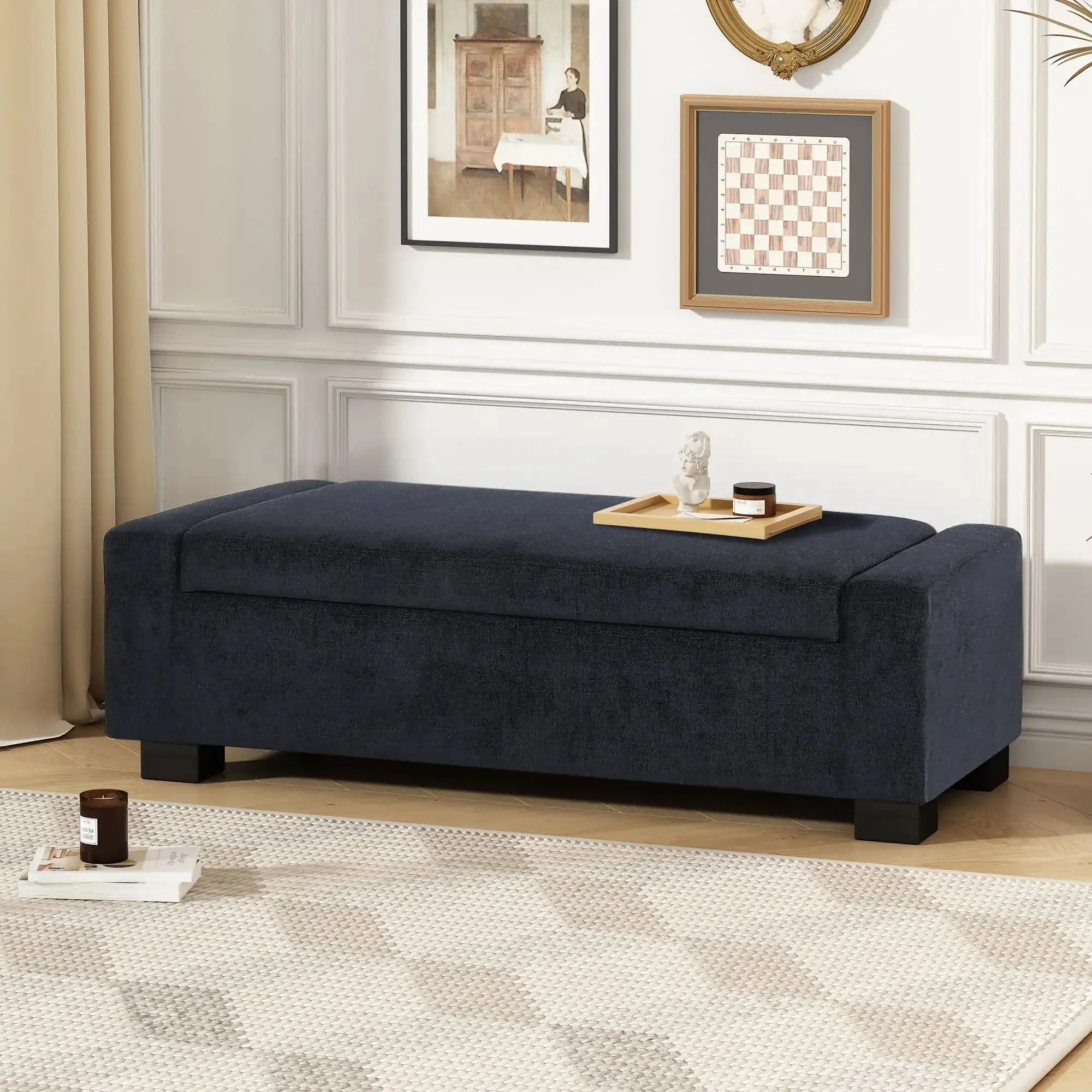 Textured Fabric Ottoman Bench With Hinged Lid - Image 9