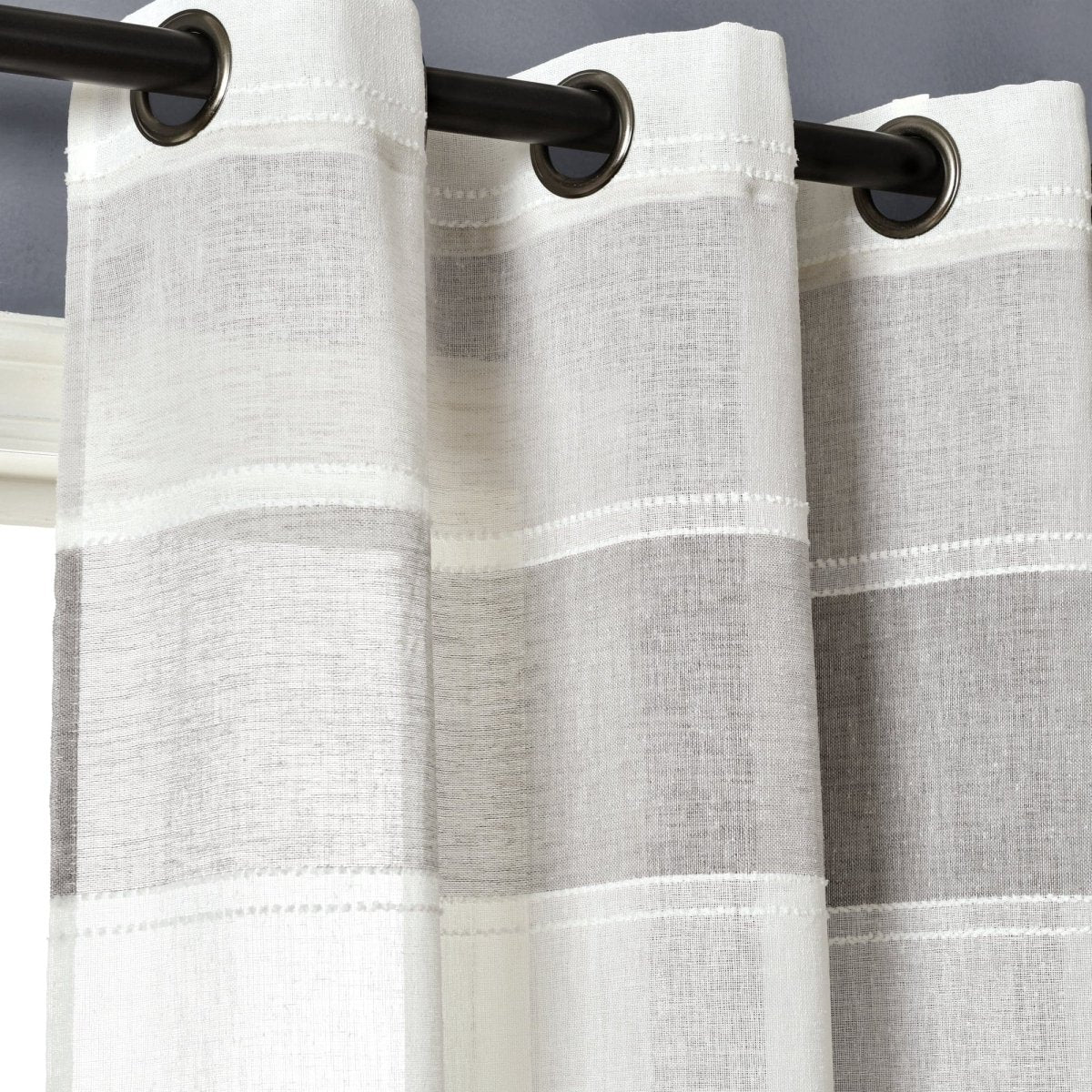 Textured Stripe Grommet Sheer Window Curtain Panel Set - Image 10
