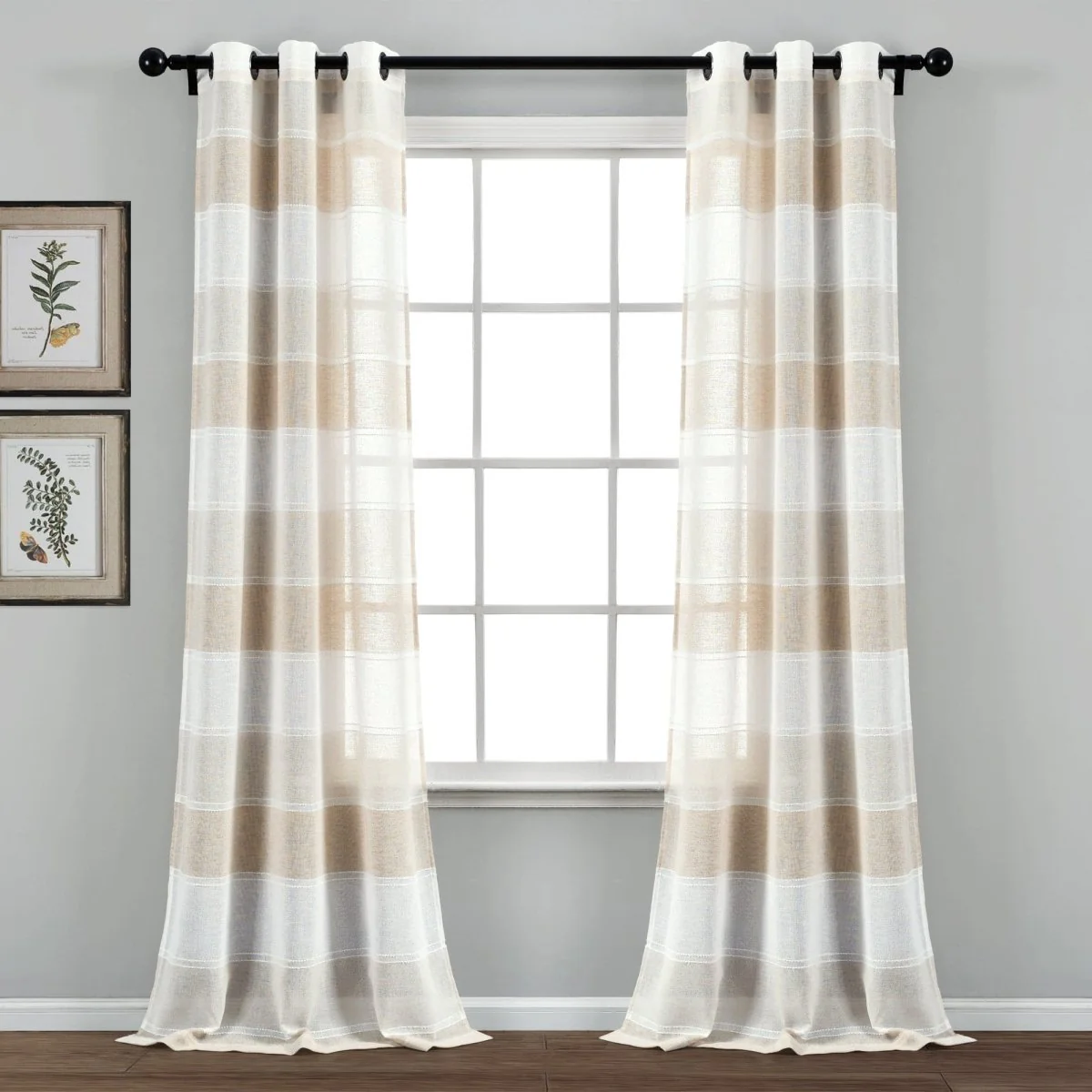 Textured Stripe Grommet Sheer Window Curtain Panel Set - Image 14