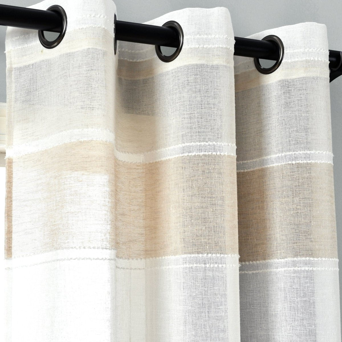 Textured Stripe Grommet Sheer Window Curtain Panel Set - Image 15