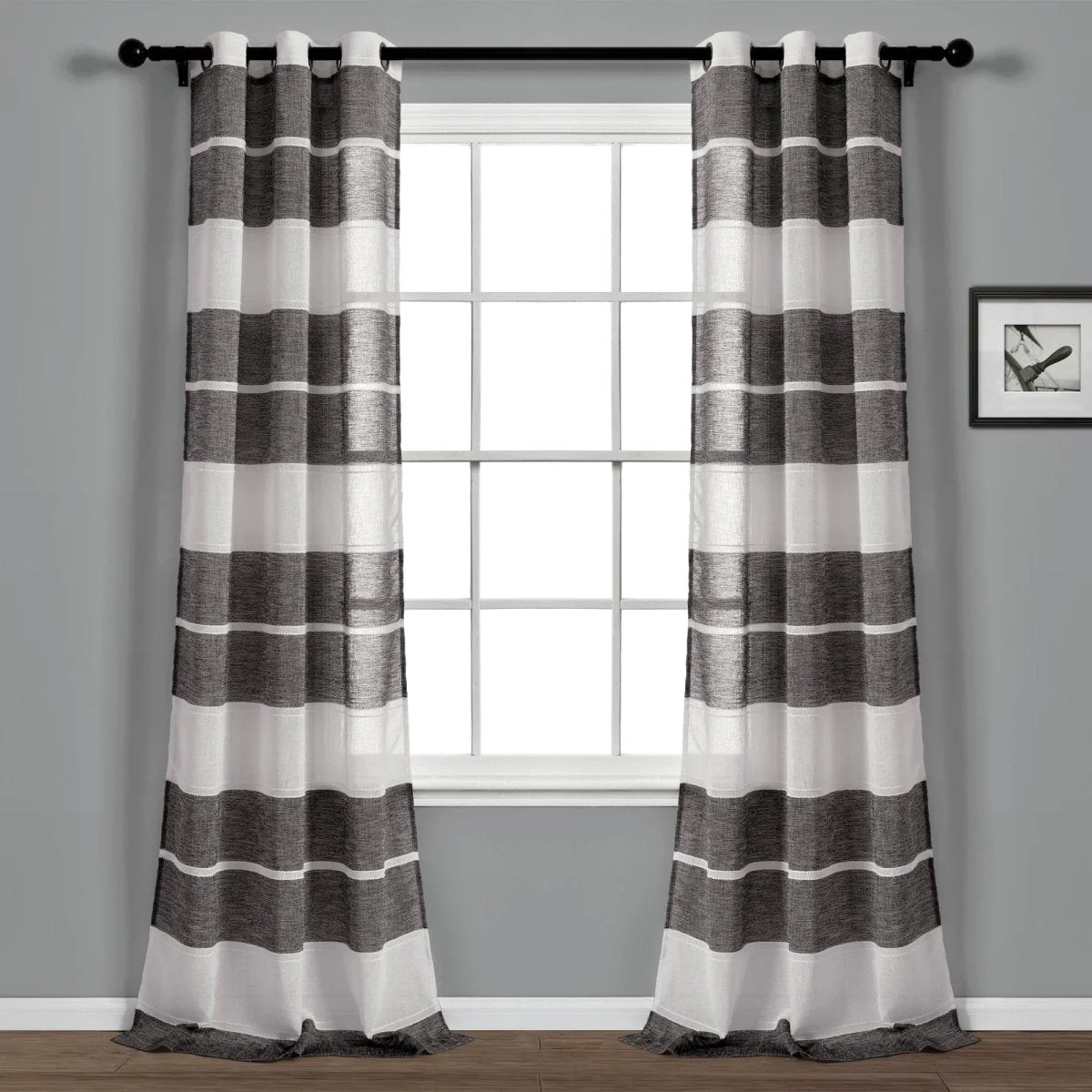 Textured Stripe Grommet Sheer Window Curtain Panel Set - Image 2