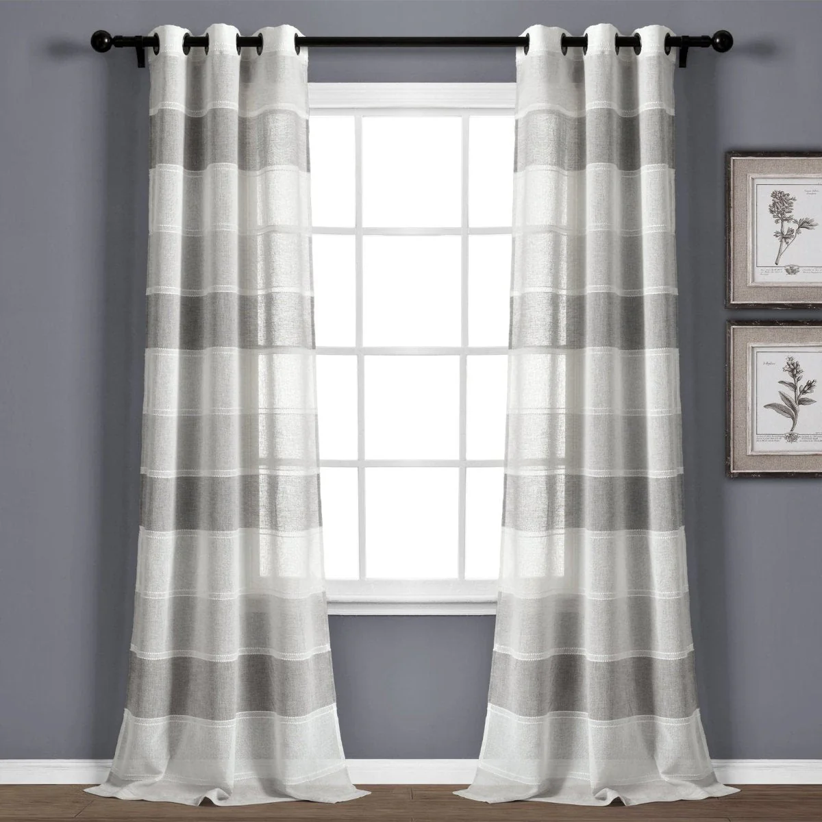 Textured Stripe Grommet Sheer Window Curtain Panel Set - Image 9