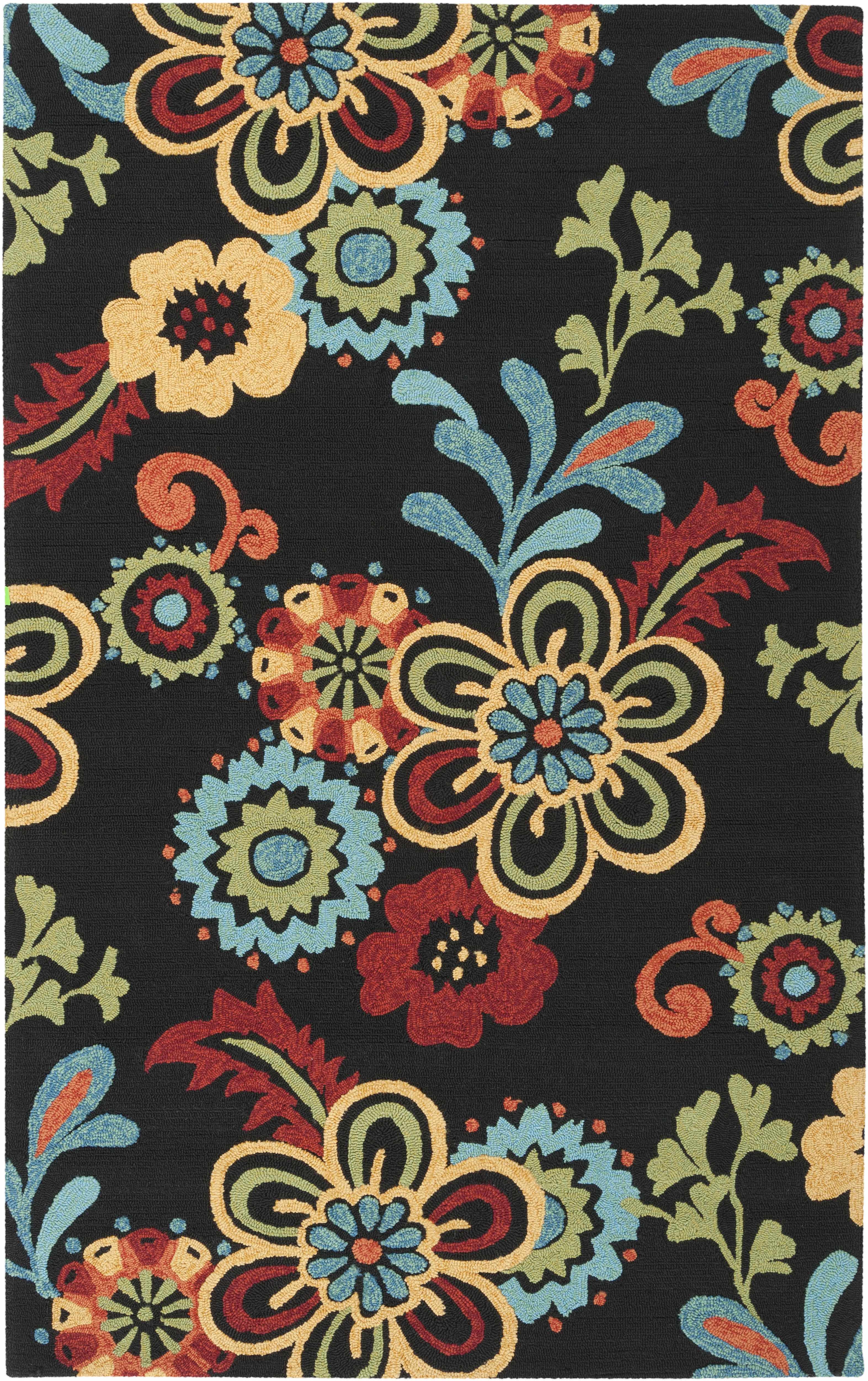 Thaxton Colorful Flowers on Black Area Rug - Clearance - Image 4
