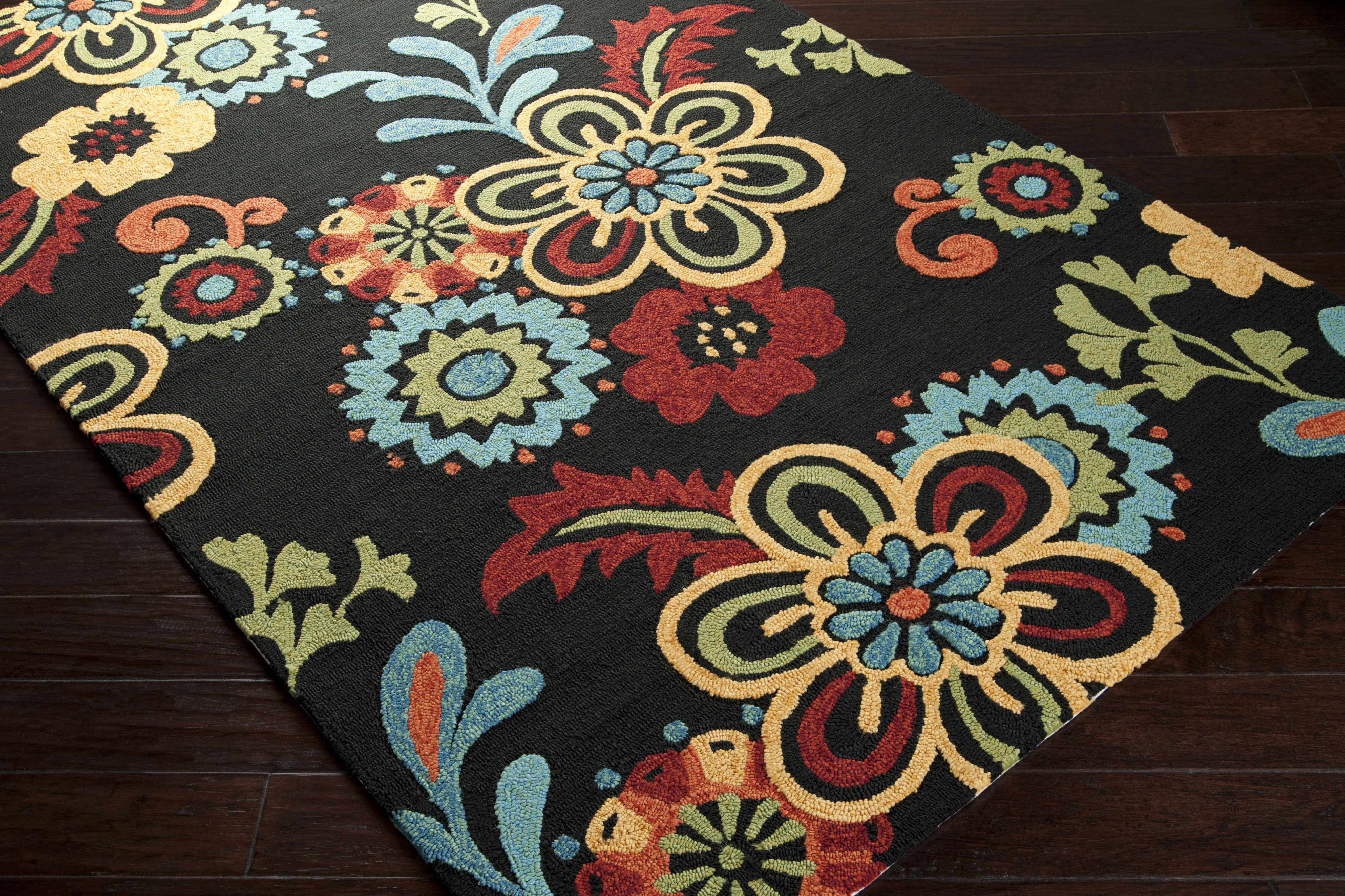 Thaxton Colorful Flowers on Black Area Rug - Clearance - Image 6