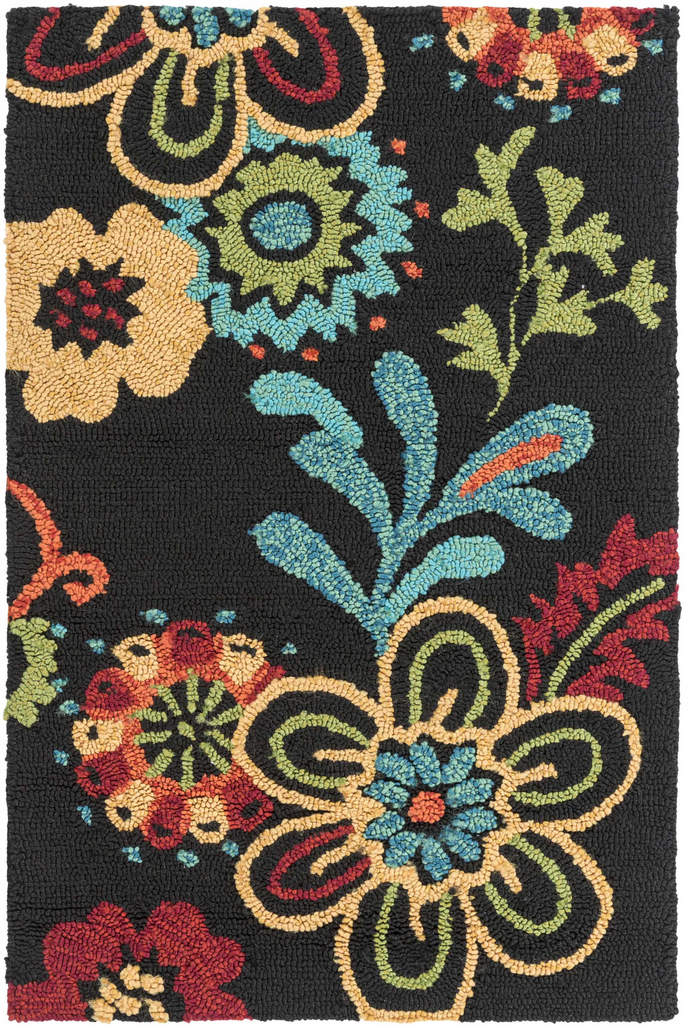 Thaxton Colorful Flowers on Black Area Rug - Clearance - Image 8