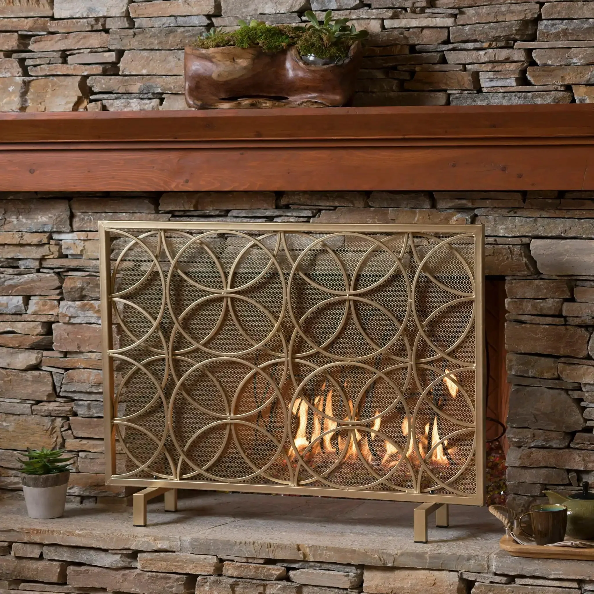 Thayer - Single Panel Iron Fireplace Screen With Geometric Design - Image 3
