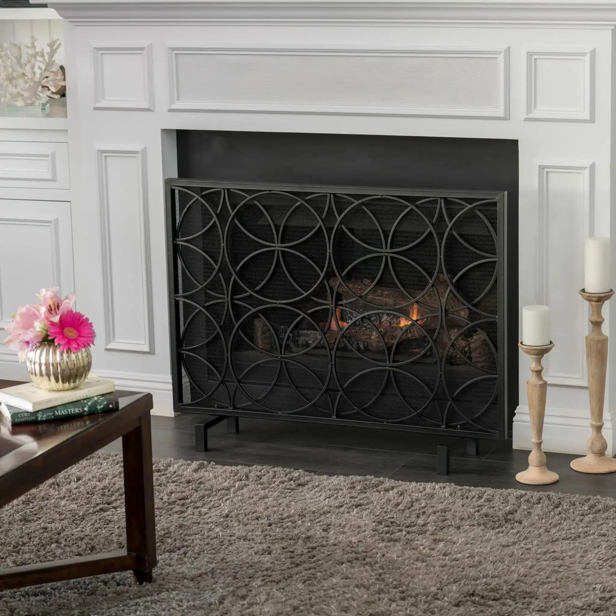 Thayer - Single Panel Iron Fireplace Screen With Geometric Design - Image 7