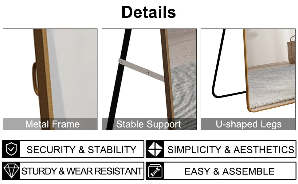 The 4th Generation Floor Mounted Full Length Mirror with Gold Frame - Image 9